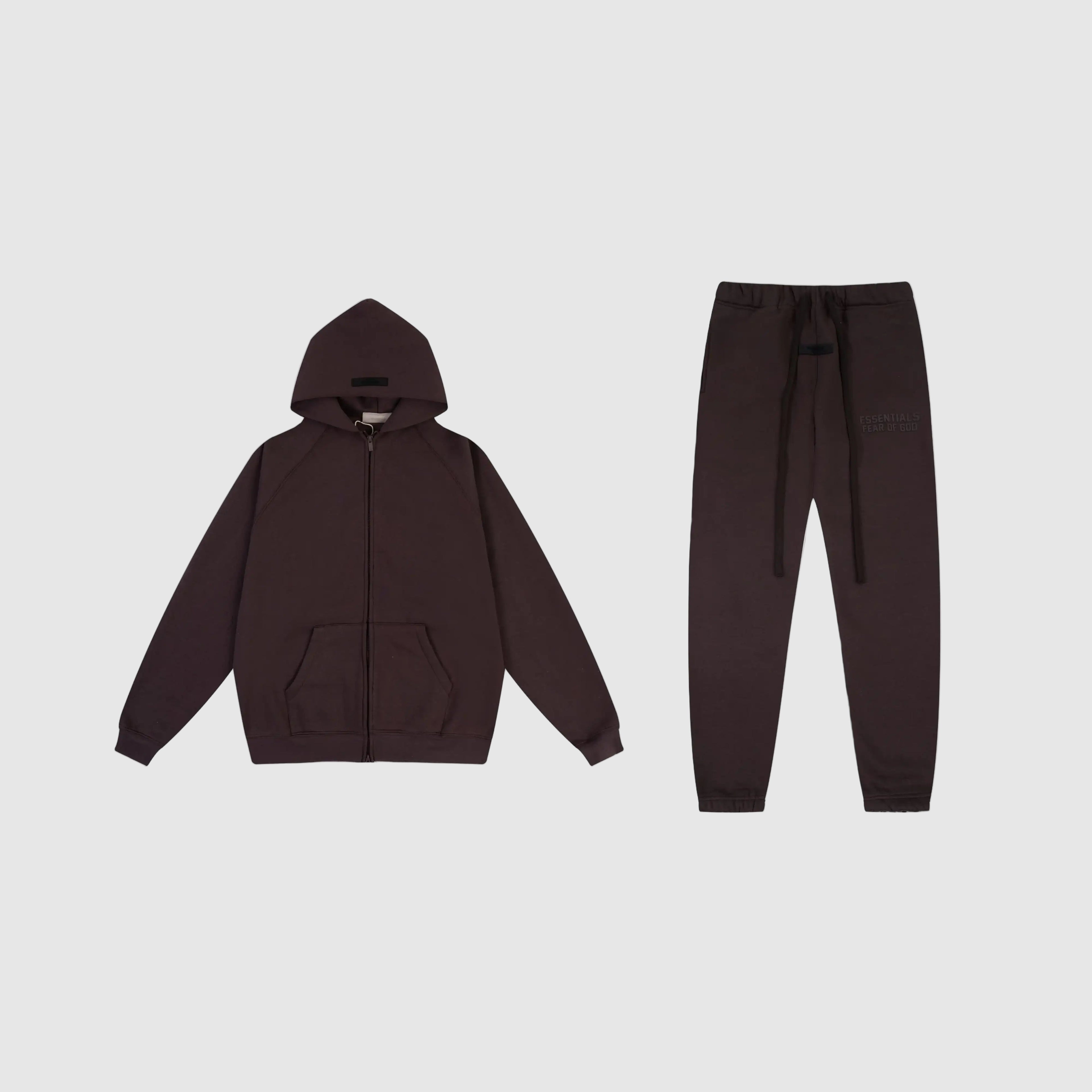 FEAR OF GOD ESSENTIALS Hooded Clothing Congo Brown Long Sleeve Tracksuit 1