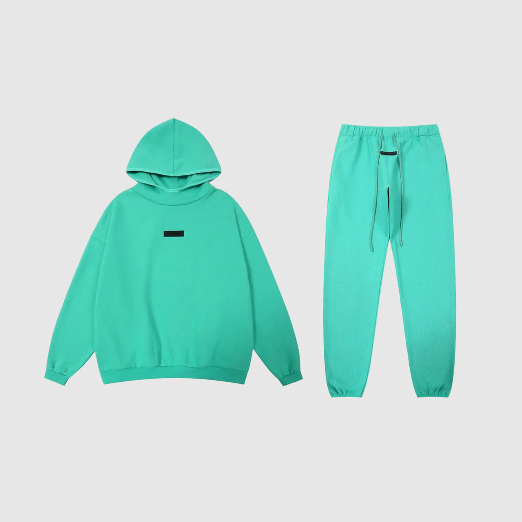 FEAR OF GOD Hooded ESSENTIALS Clothing Aqua Green Long Sleeve Tracksuit 1