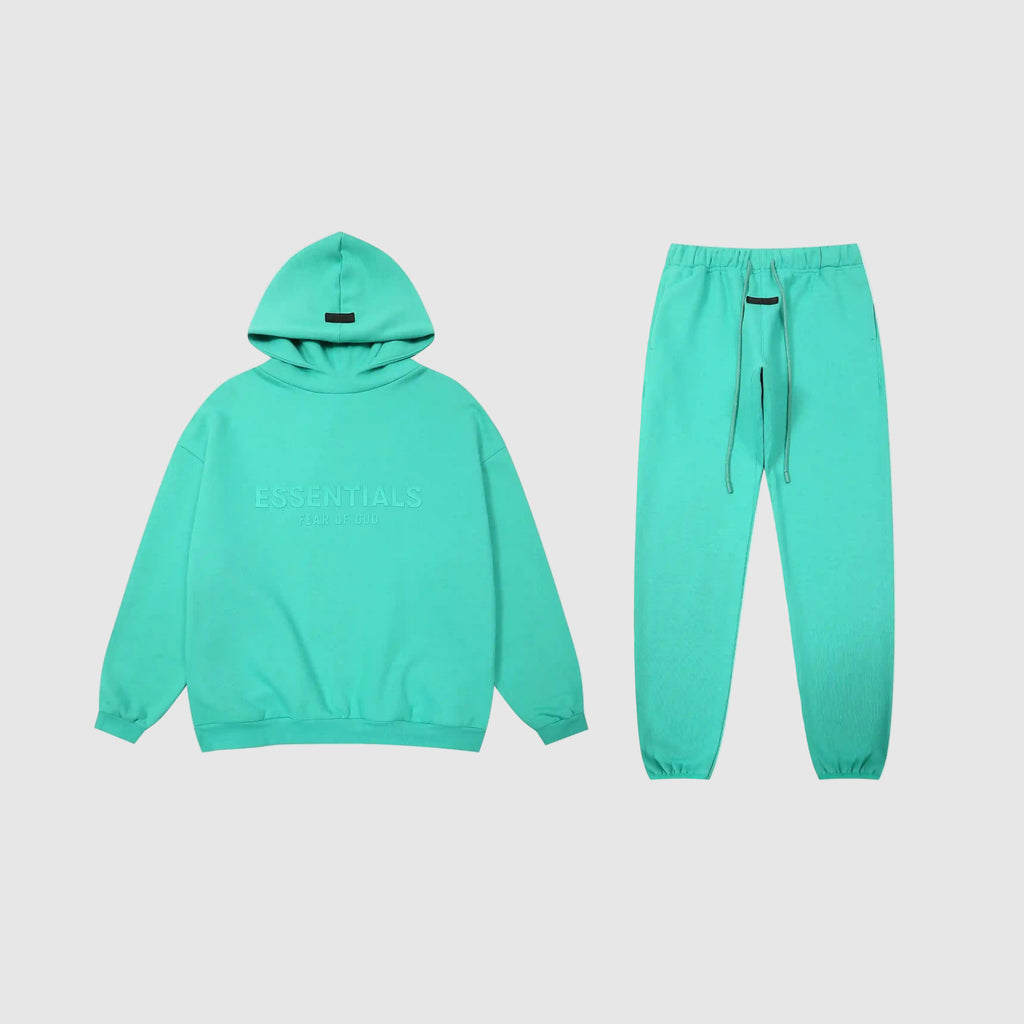 FEAR OF GOD Hooded ESSENTIALS Clothing Aqua Green Longsleeve Tracksuit 1