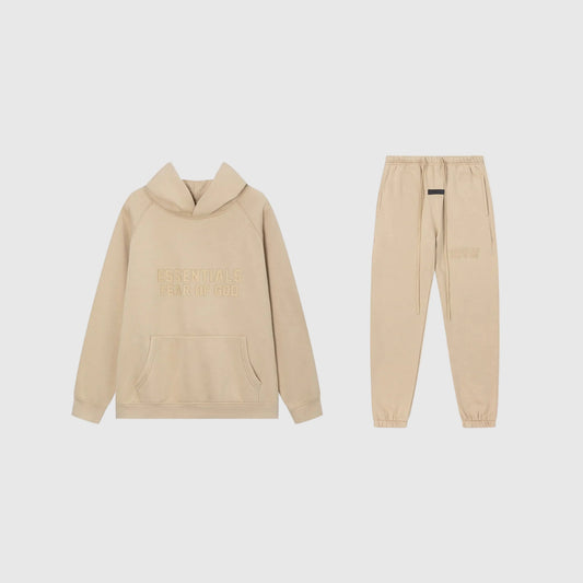 Fear of God Essentials calm shell tracksuit front view hoodie and joggers