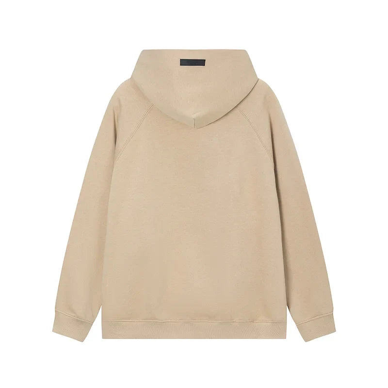 Calm shell Essentials hoodie rib-knit cuff and hem detail