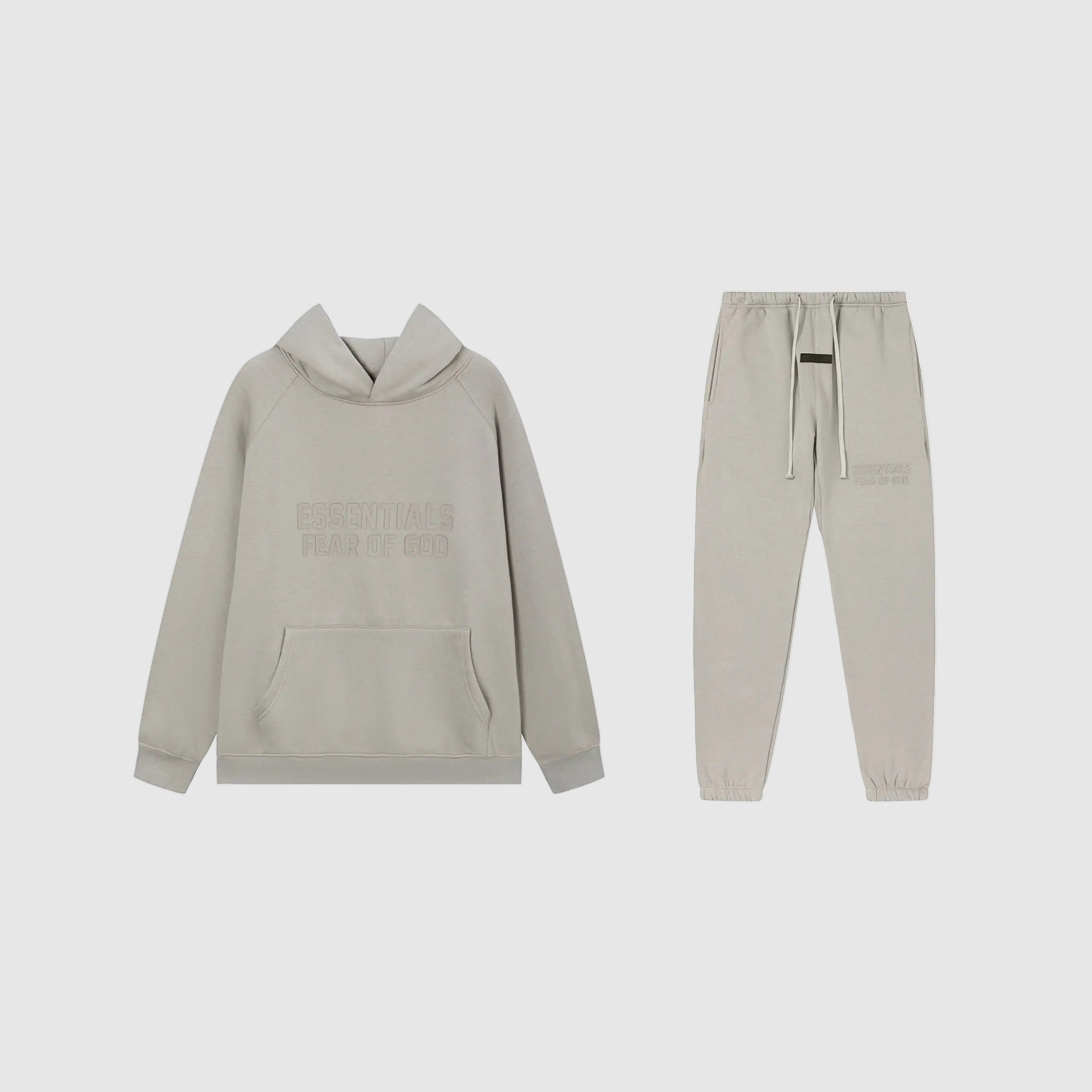 FEAR OF GOD Hooded ESSENTIALS Clothing Dusty Grey Longsleeve Tracksuit 1