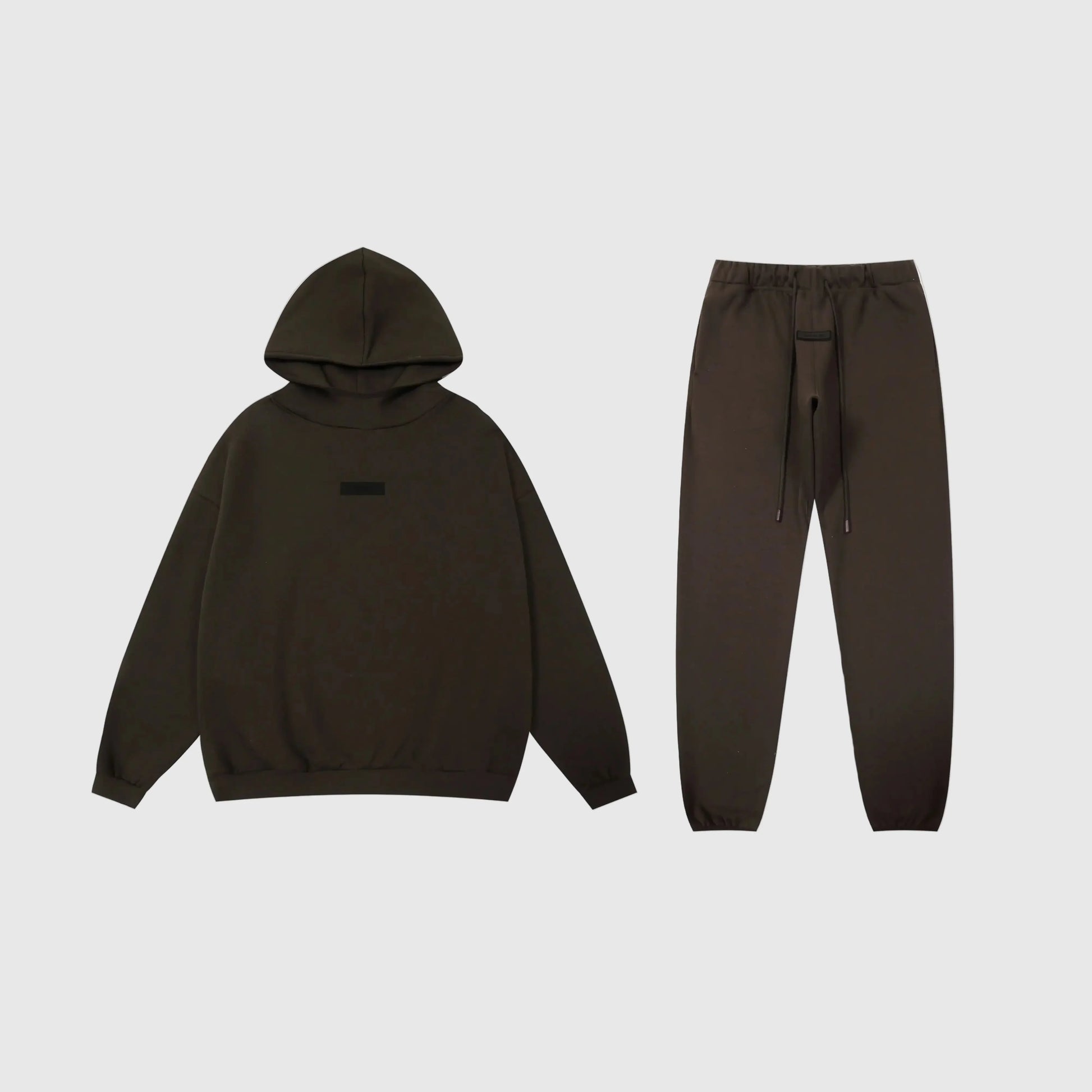 Fear of God Essentials english walnut tracksuit front view hoodie and joggers