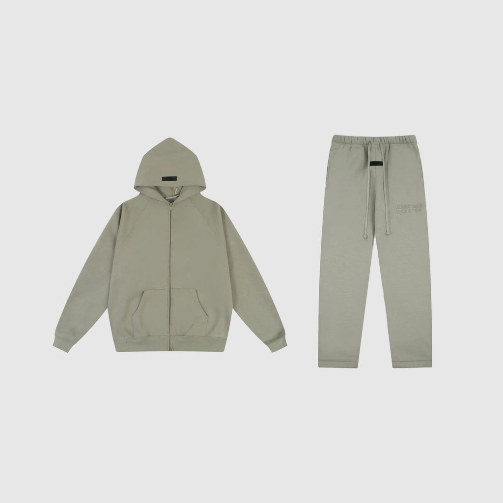 FEAR OF GOD Hooded ESSENTIALS Clothing Heathered Grey Long Sleeve Tracksuit 1