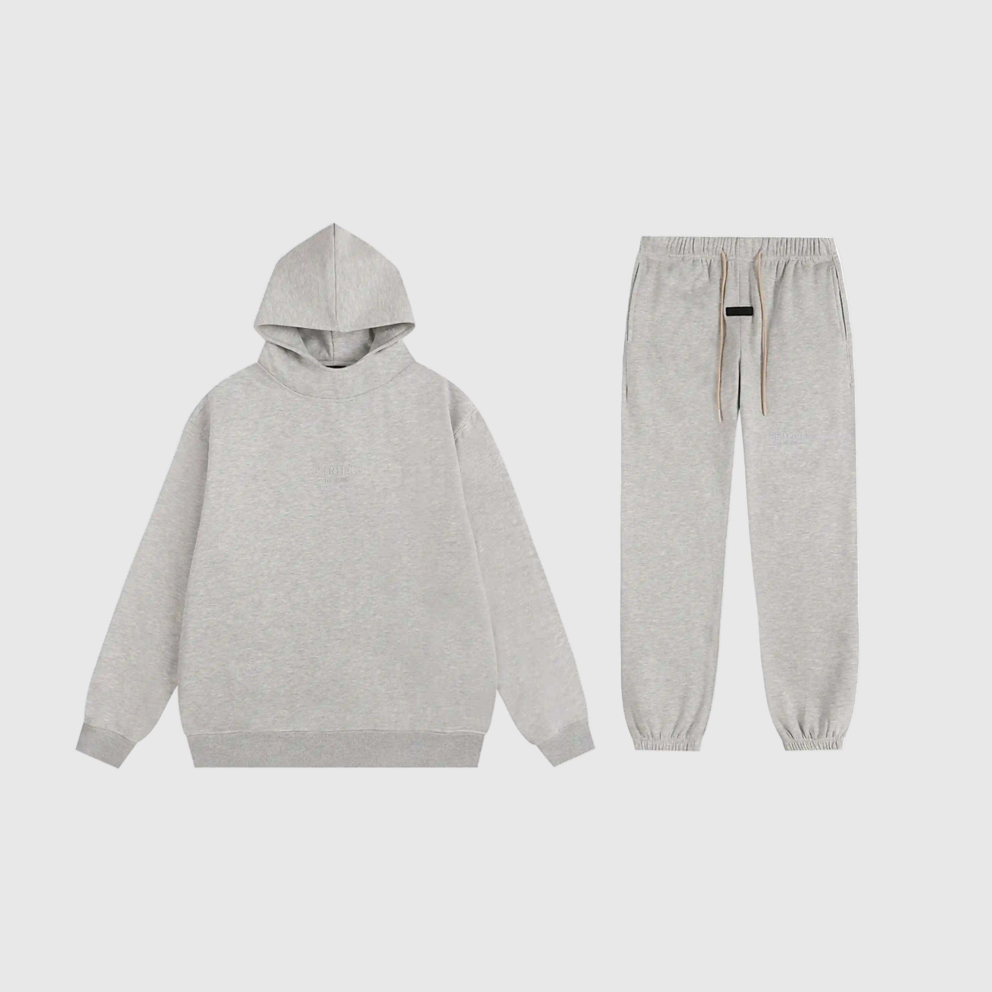 FEAR OF GOD Hooded ESSENTIALS Clothing Light Heather Oatmeal Long Sleeve Tracksuit 1