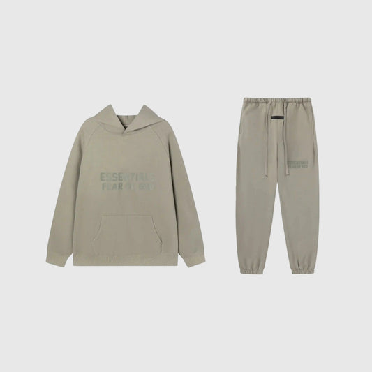 Essentials heathered grey urban comfort fleece tracksuit set with relaxed fit by Fear Of God