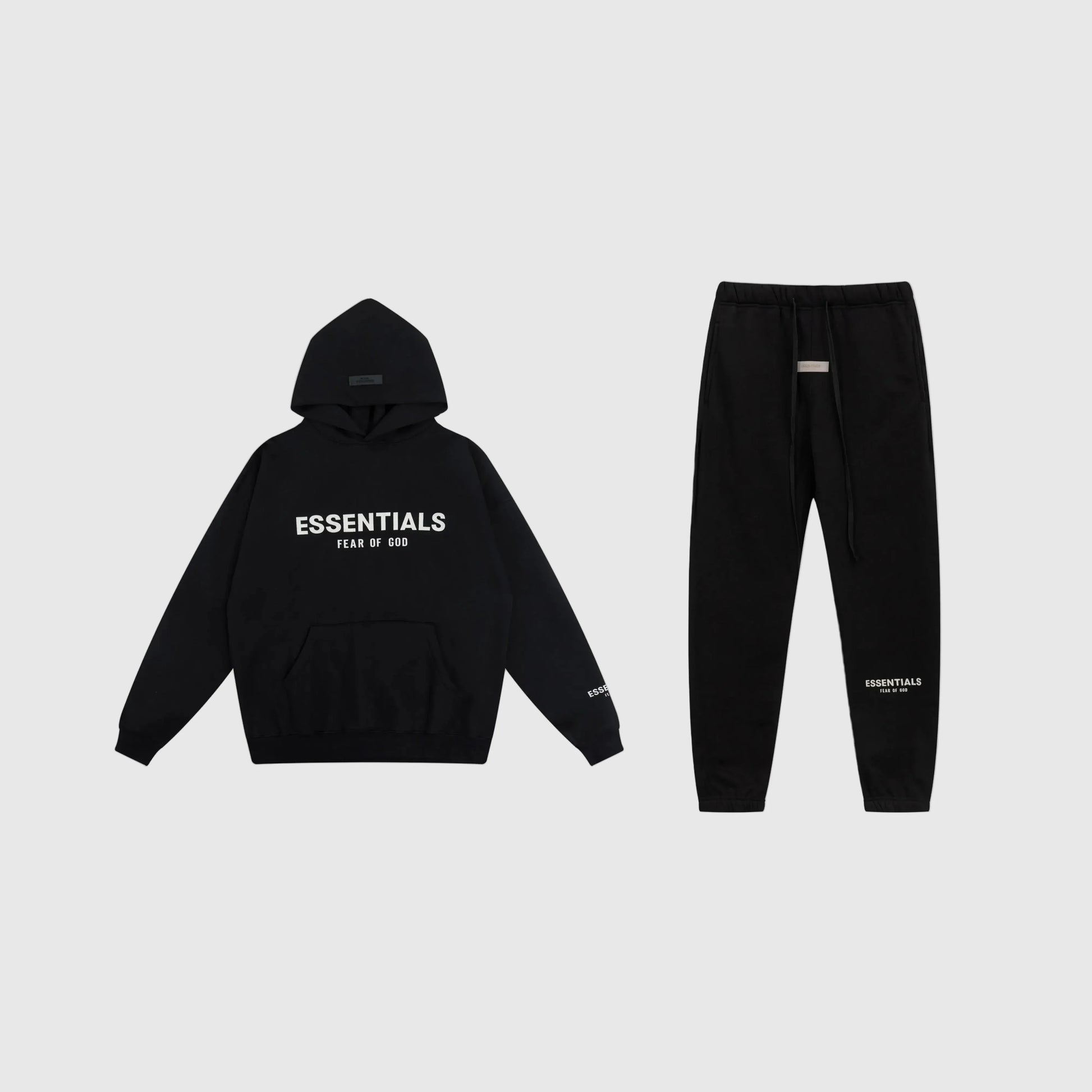 Essentials black everyday casual fleece tracksuit set with relaxed fit by Fear Of God

