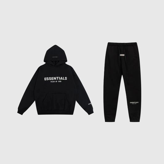 Essentials black everyday casual fleece tracksuit set with relaxed fit by Fear Of God

