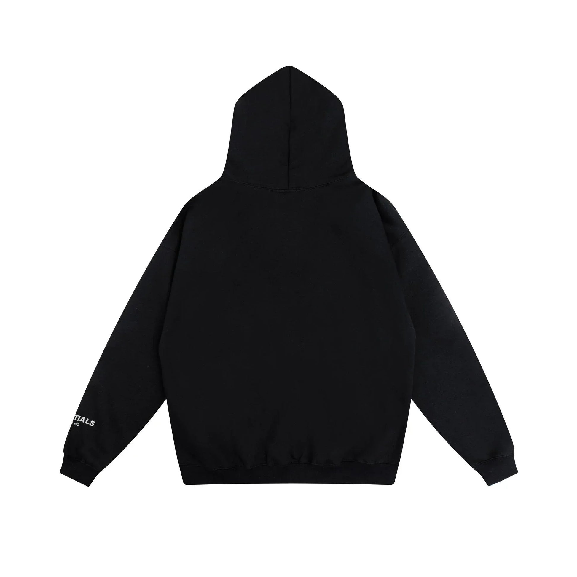 Black Essentials hoodie rib-knit cuff and waist hem detail