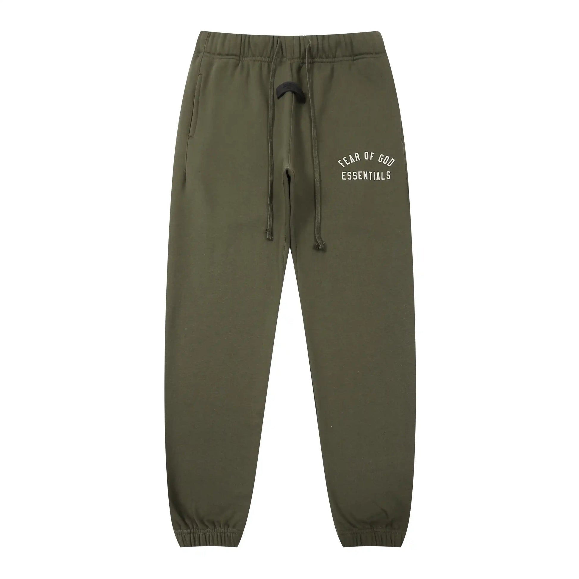 Back view of Essentials hemlock relaxed comfort fleece tracksuit set by Fear Of God