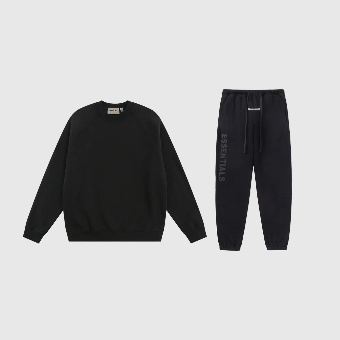 Essentials black daily versatile fleece tracksuit set with relaxed fit by Fear Of God