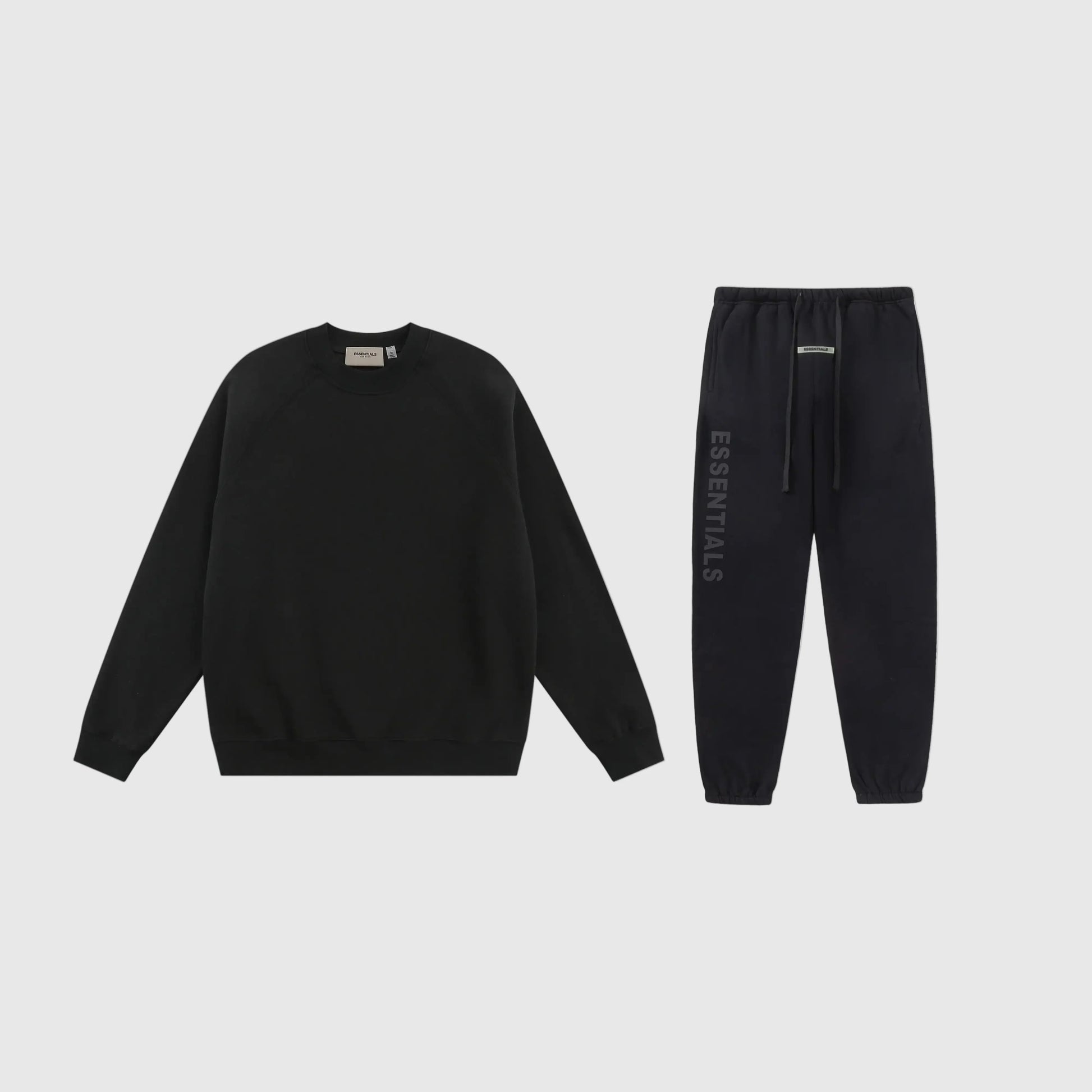 Essentials black daily versatile fleece tracksuit set with relaxed fit by Fear Of God