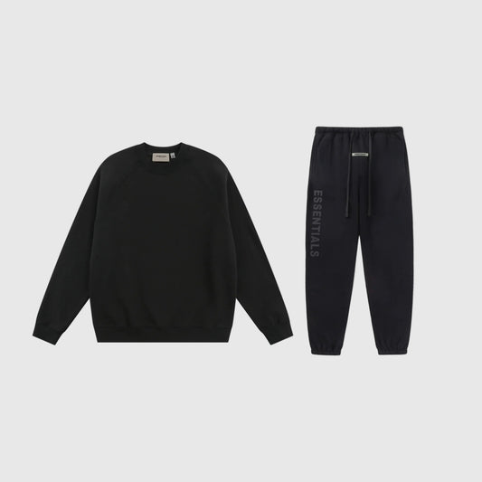 Essentials black daily versatile fleece tracksuit set with relaxed fit by Fear Of God