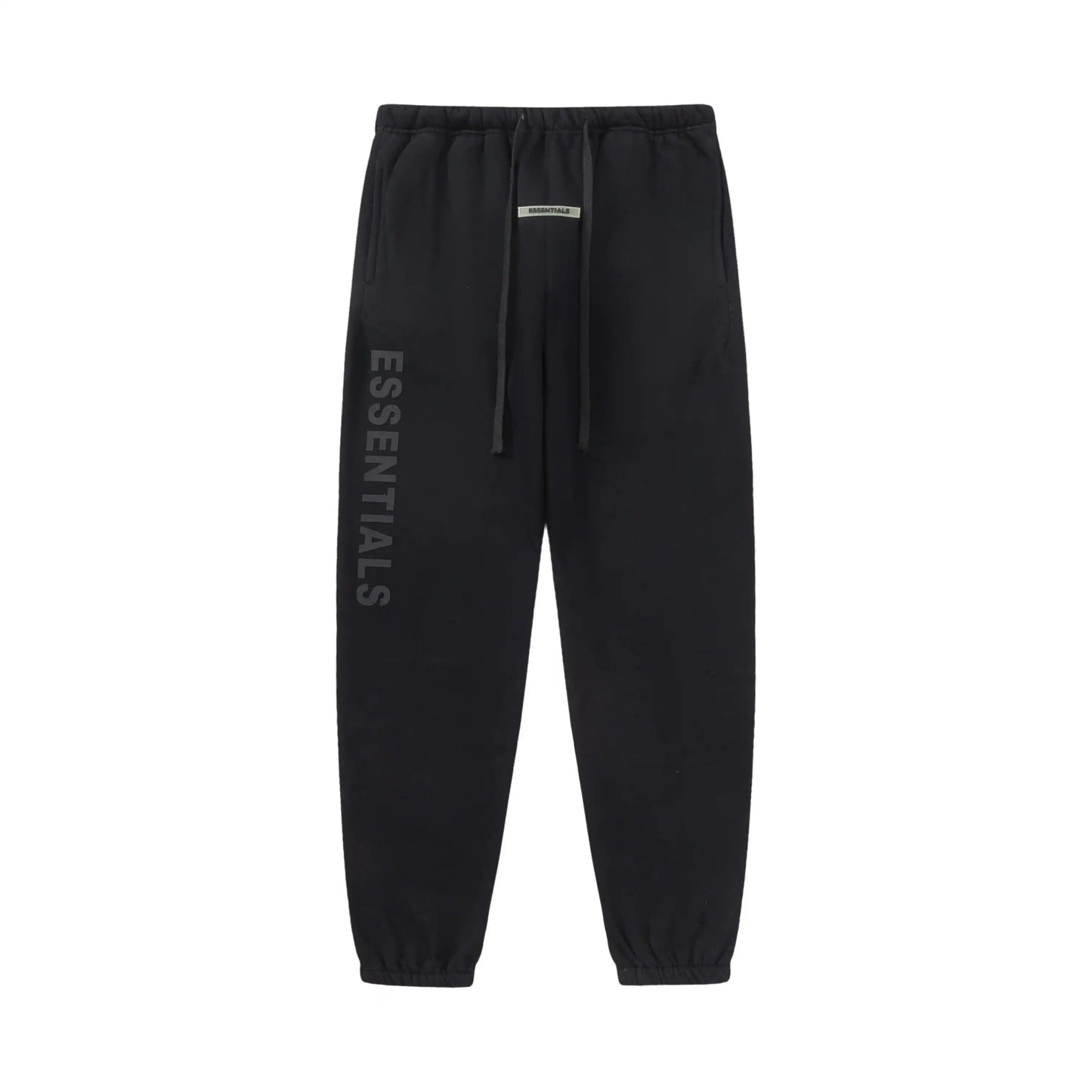 Back view of Essentials black daily versatile fleece tracksuit set by Fear Of God