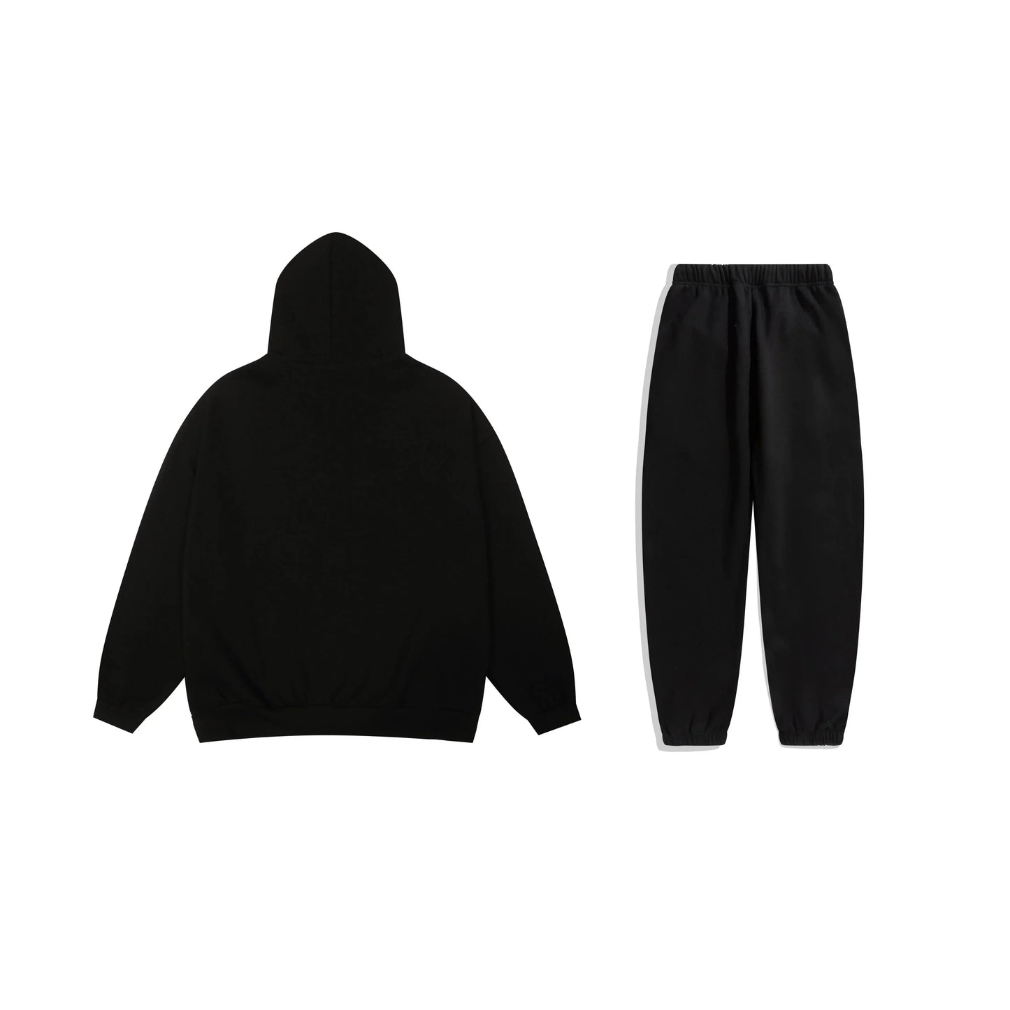 Essentials tracksuit black full set angled view relaxed fit