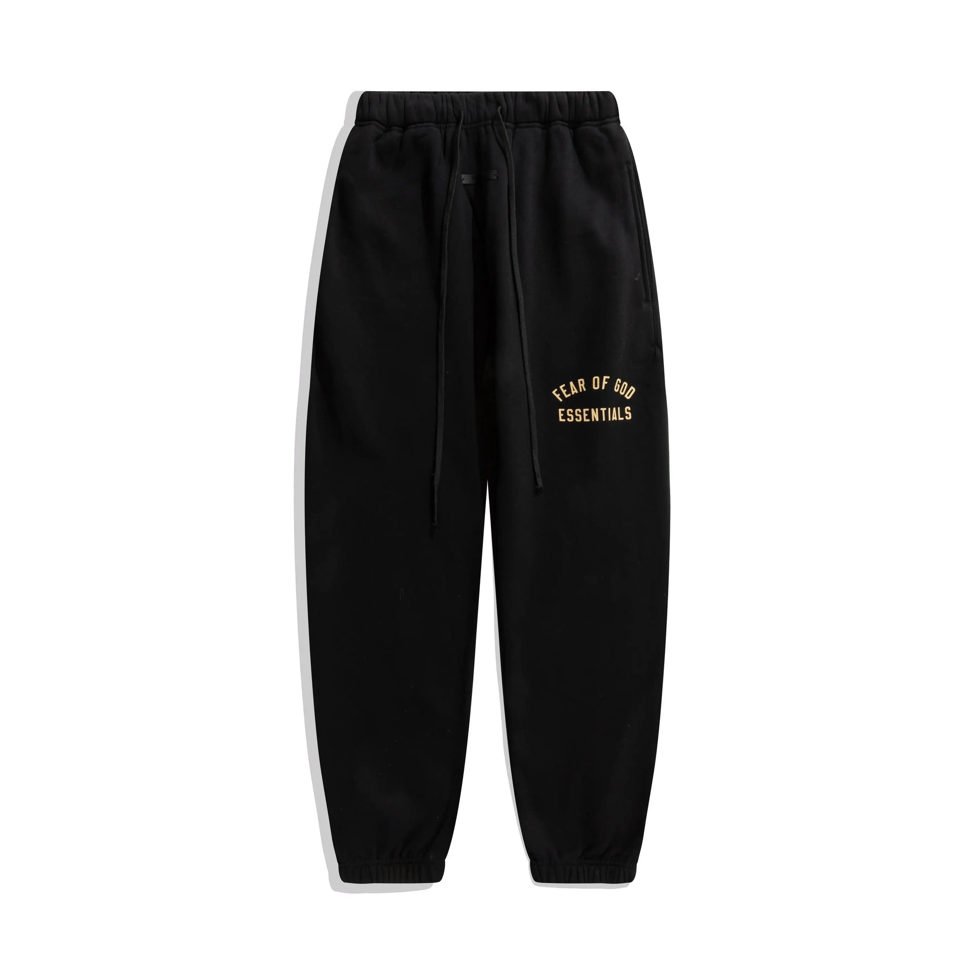 Fear of God Essentials black tracksuit back view hood and joggers