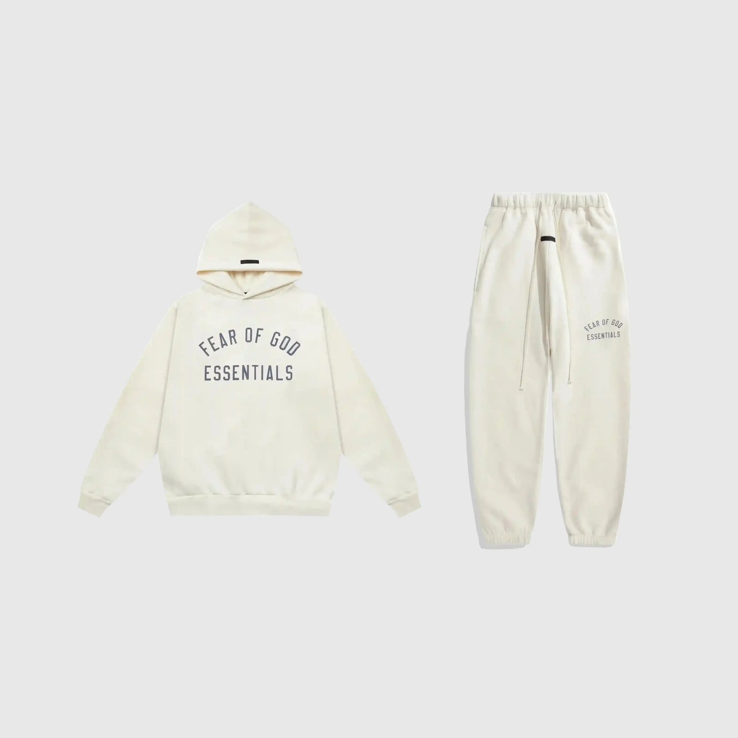 Fear of God Essentials cloud dance tracksuit front view hoodie and joggers