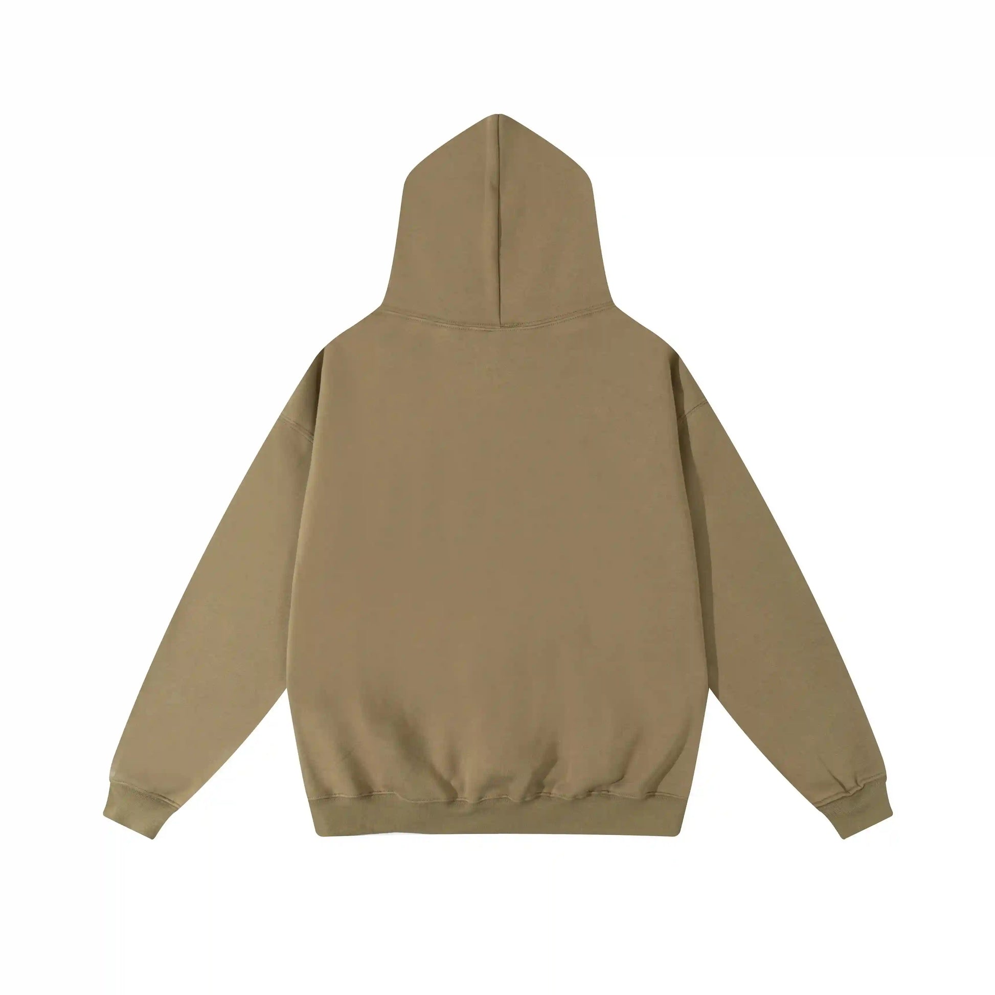 Dark beige Essentials hoodie rib-knit cuff and waist hem detail