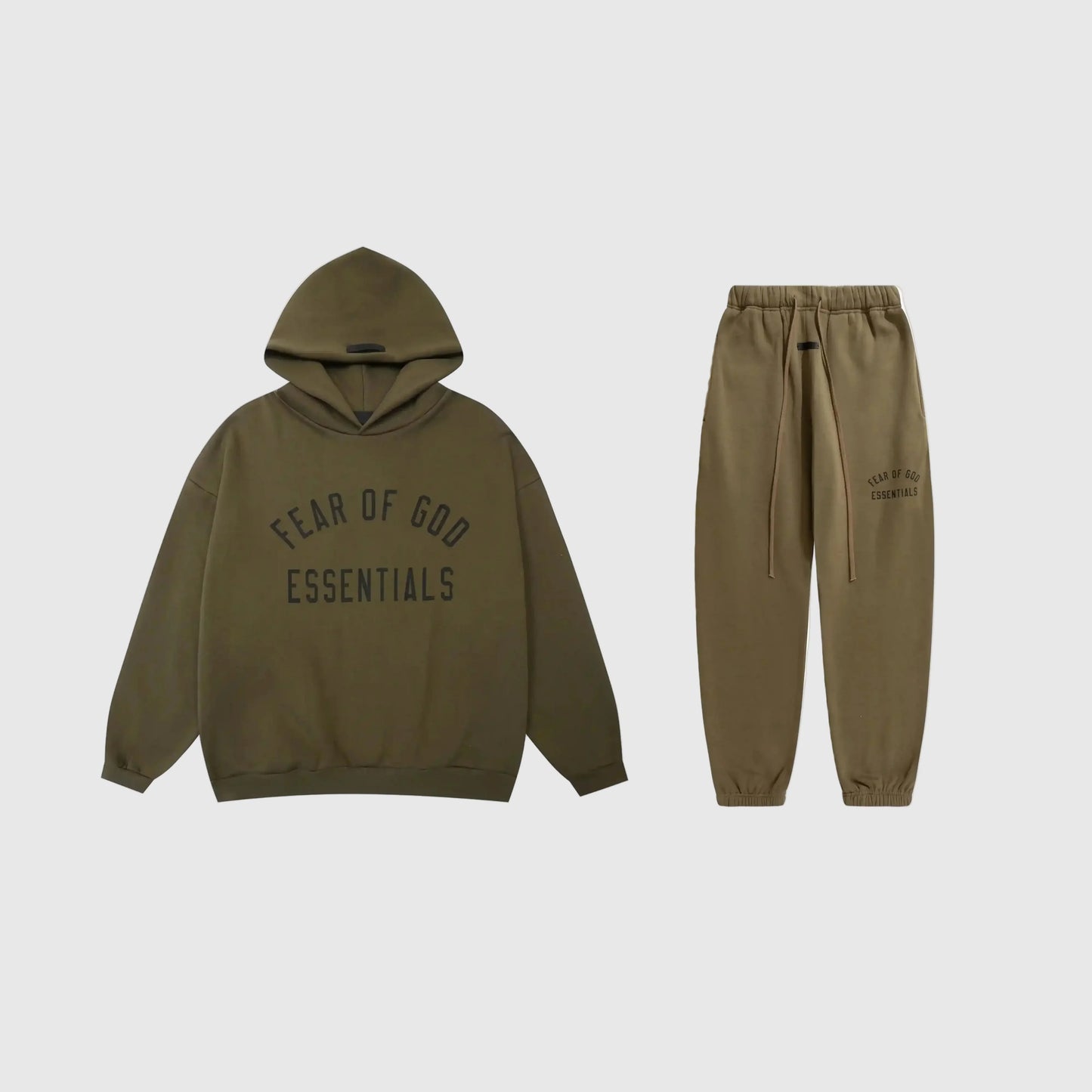 Essentials woodland relaxed fleece tracksuit set with casual fit by Fear Of God

