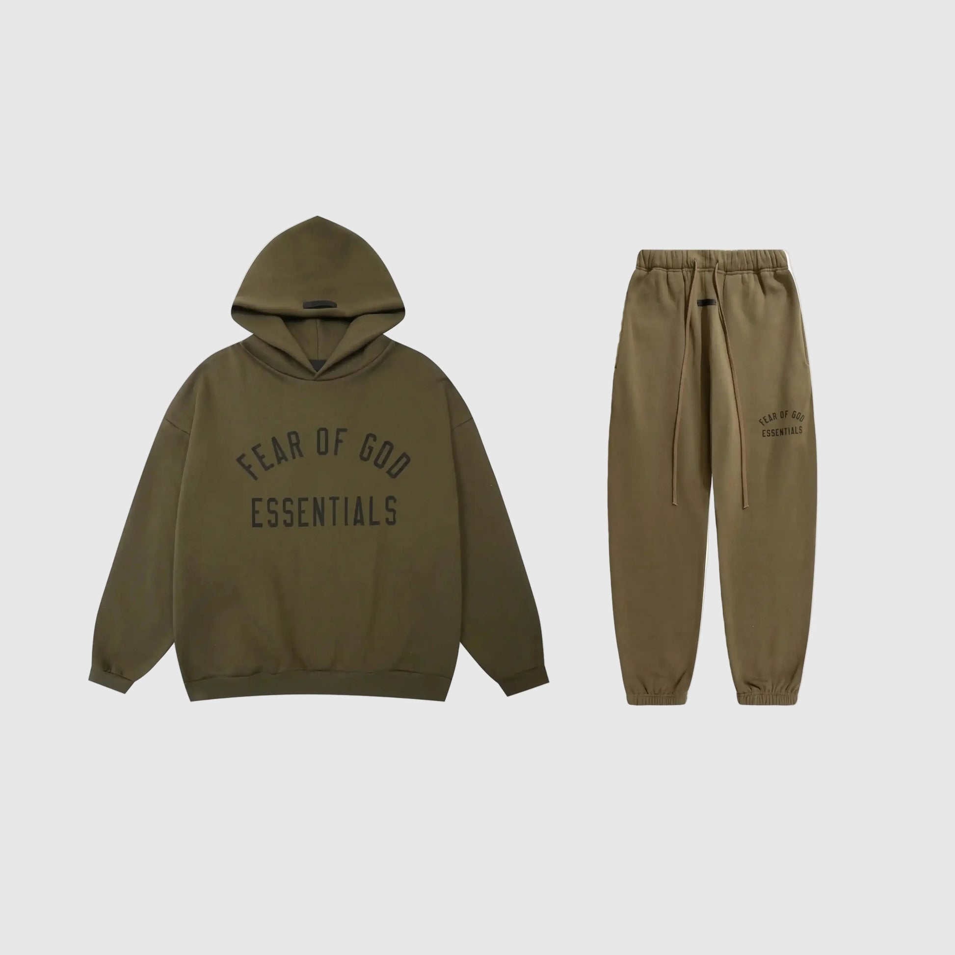 Essentials woodland relaxed fleece tracksuit set with casual fit by Fear Of God

