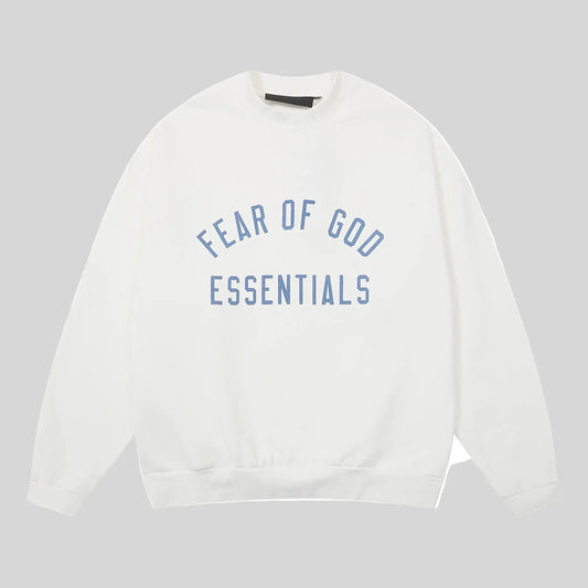 Fear of God Essentials cloud dance crewneck sweatshirt front view core fleece