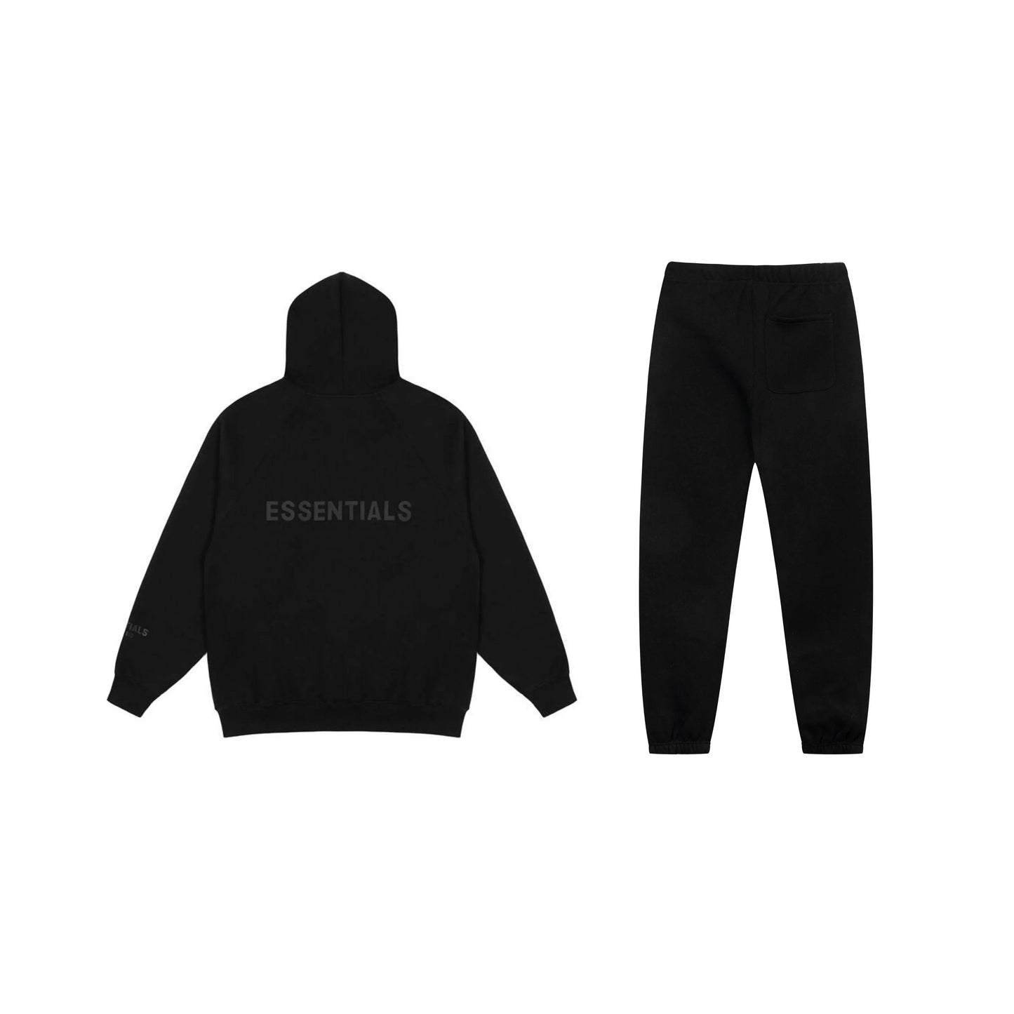 Essentials tracksuit black full set angled view relaxed fit