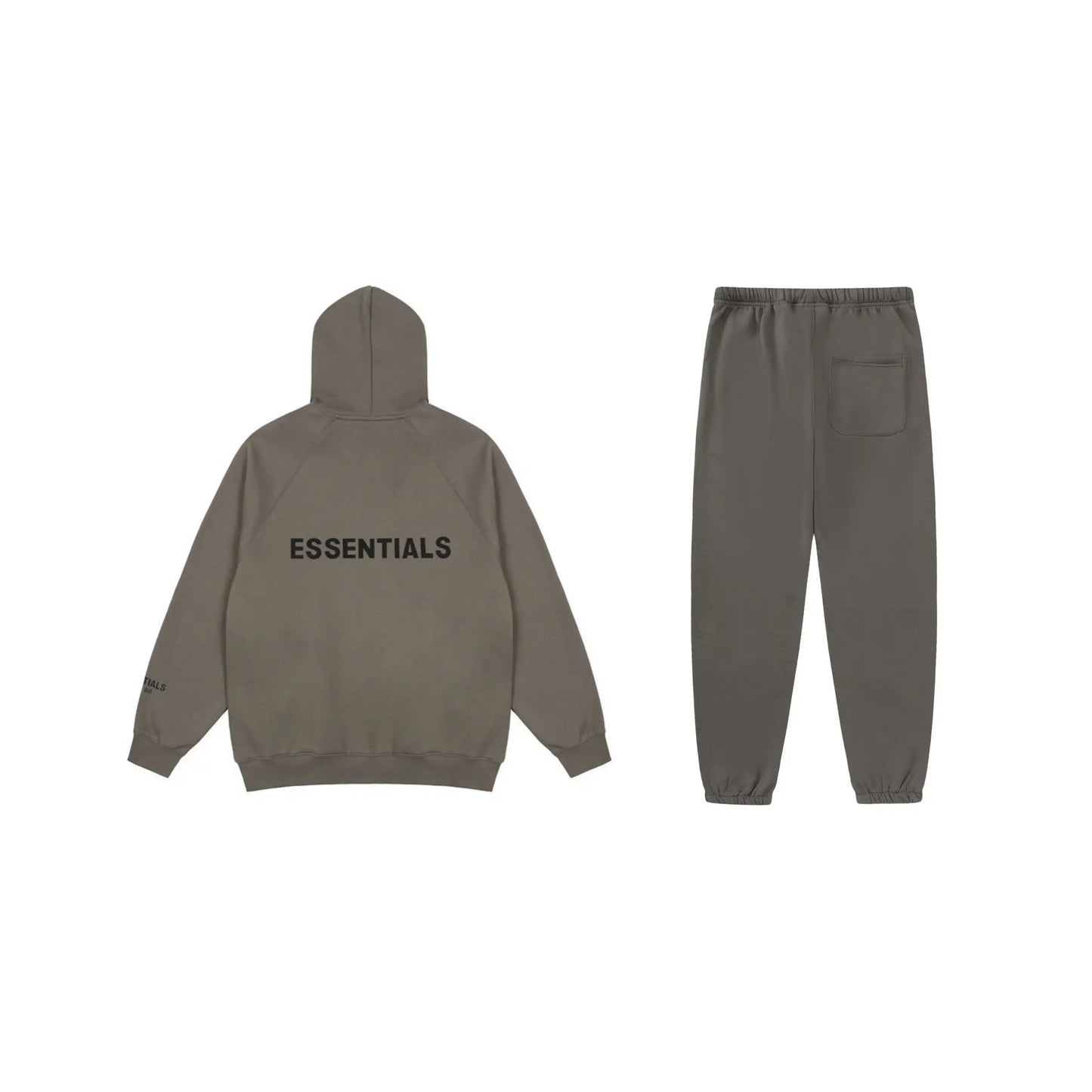 Essentials tracksuit grey angled view relaxed fit zip hoodie set