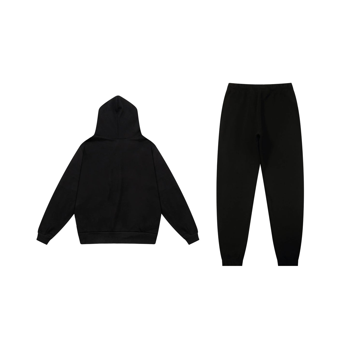 Essentials tracksuit black full set angled view relaxed fit