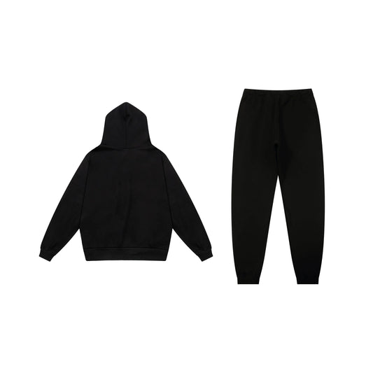 Essentials tracksuit black full set angled view relaxed fit