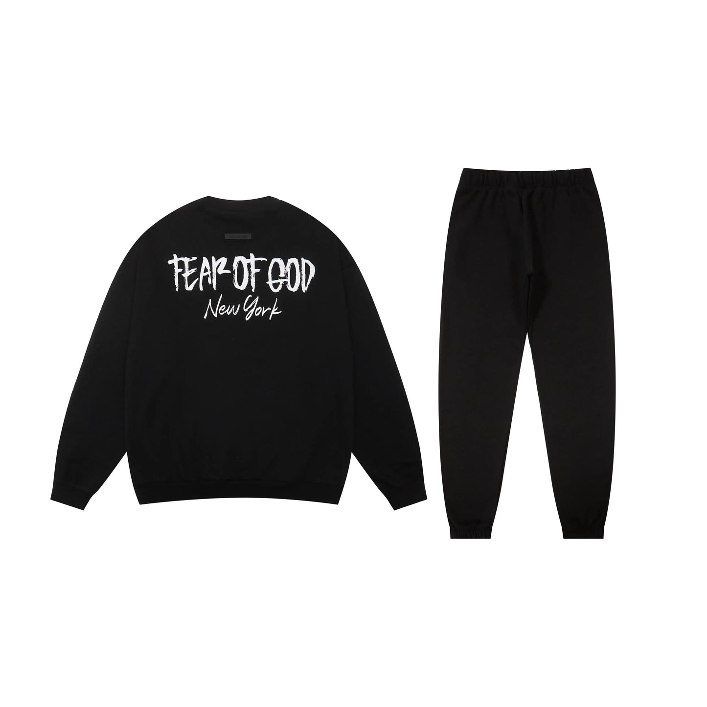 Essentials tracksuit black full set angled view relaxed fit