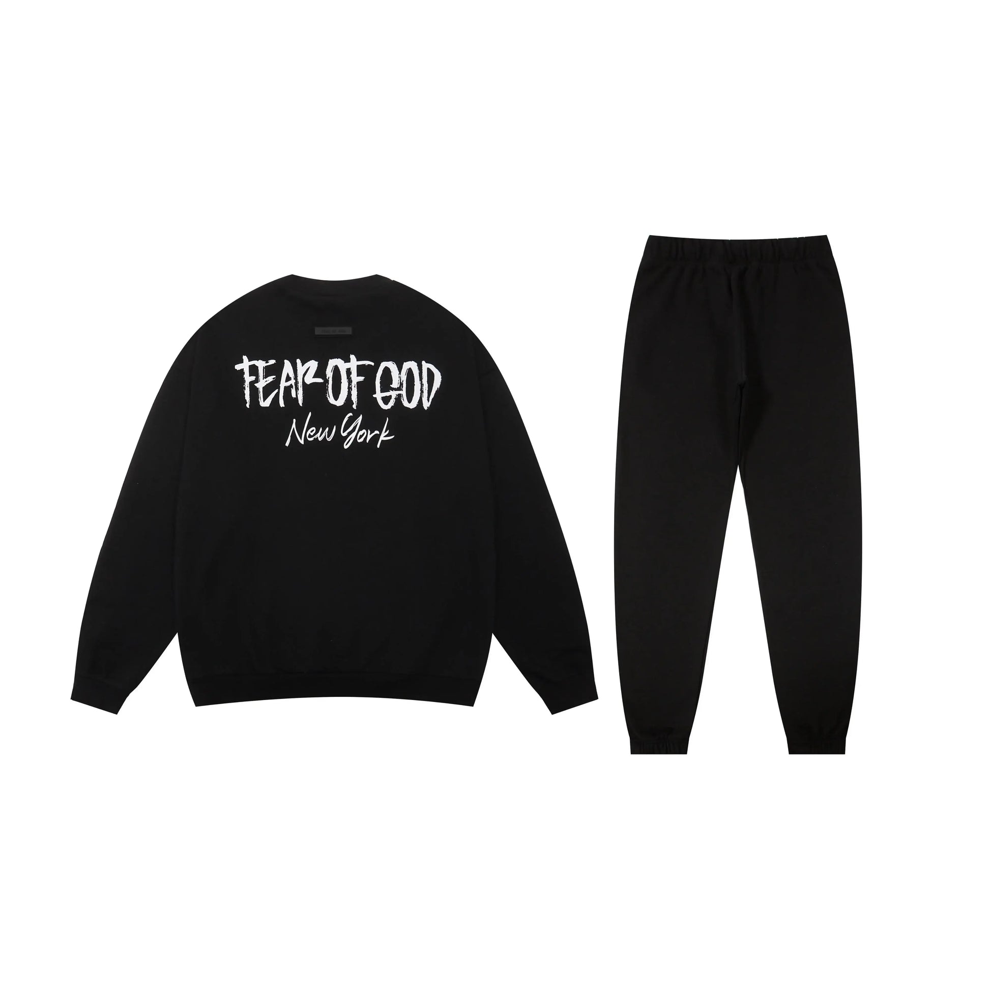 Essentials tracksuit black full set angled view relaxed fit