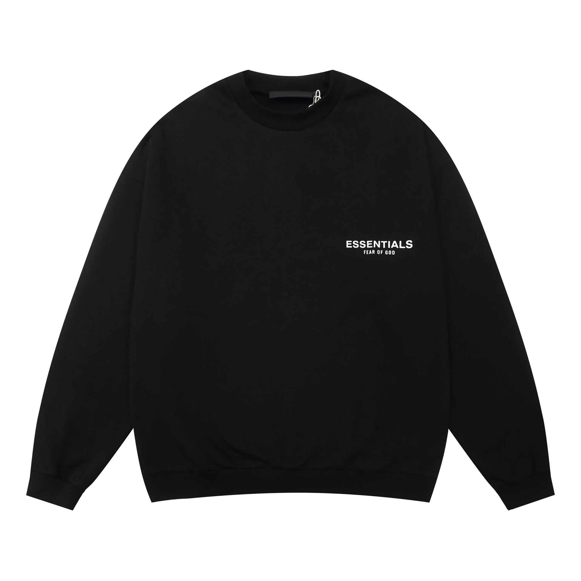 Black Essentials crewneck mock neckline and rib-knit cuff detail