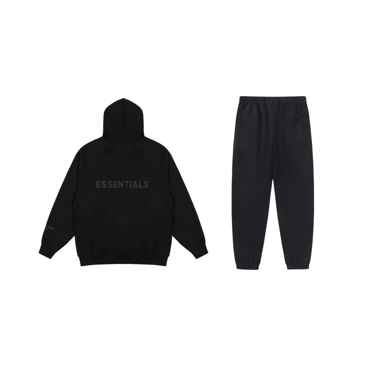 Essentials tracksuit black full set angled view relaxed fit