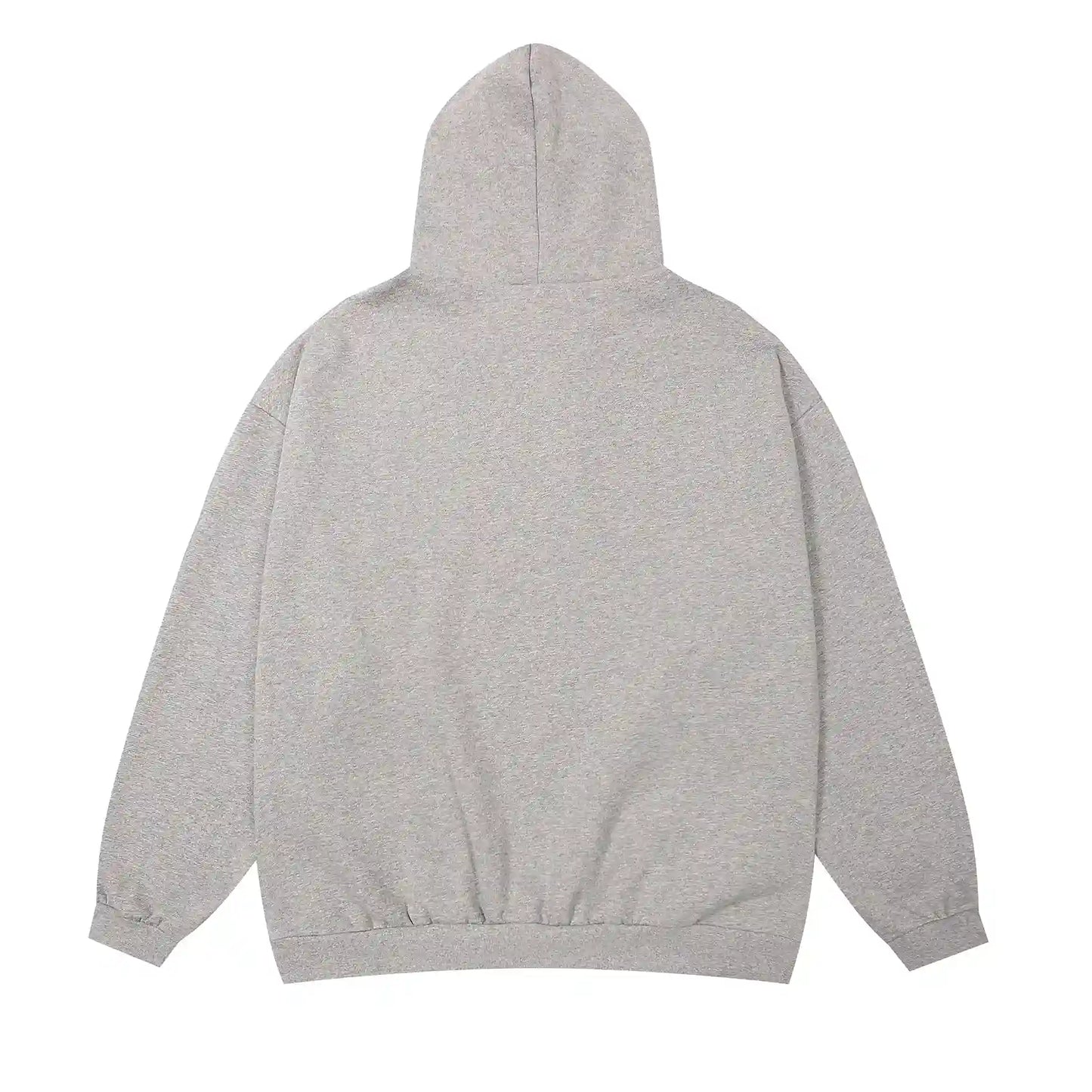 Dark heather oatmeal Essentials hood rubberized label detail close-up