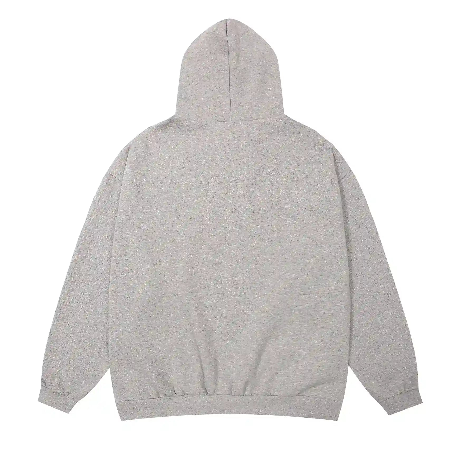 Dark heather oatmeal Essentials hood rubberized label detail close-up