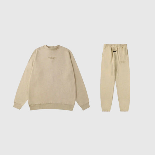 Fear of God Essentials calm shell tracksuit front view crewneck and joggers