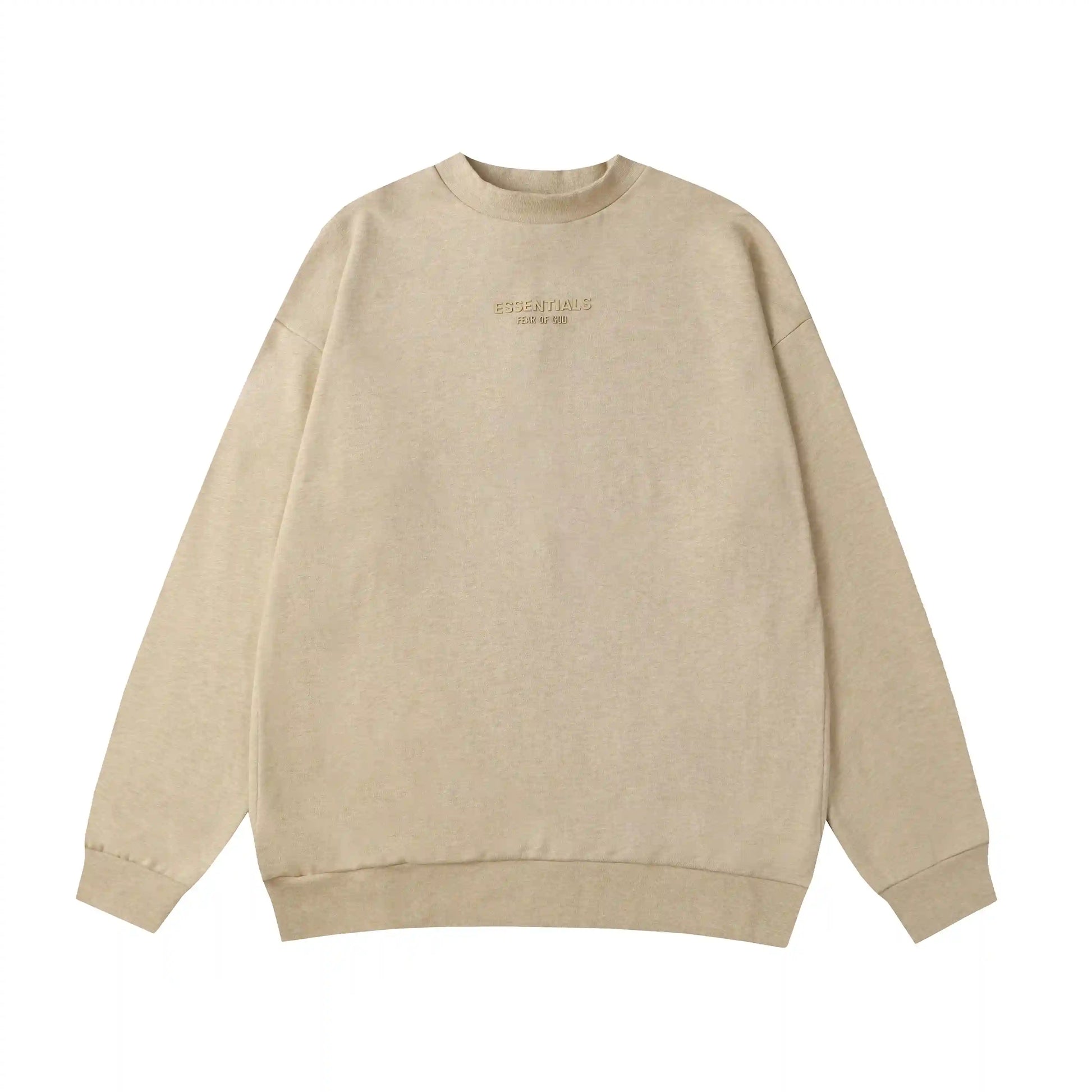 Calm shell Essentials crewneck center front rubberized black bar branding detail