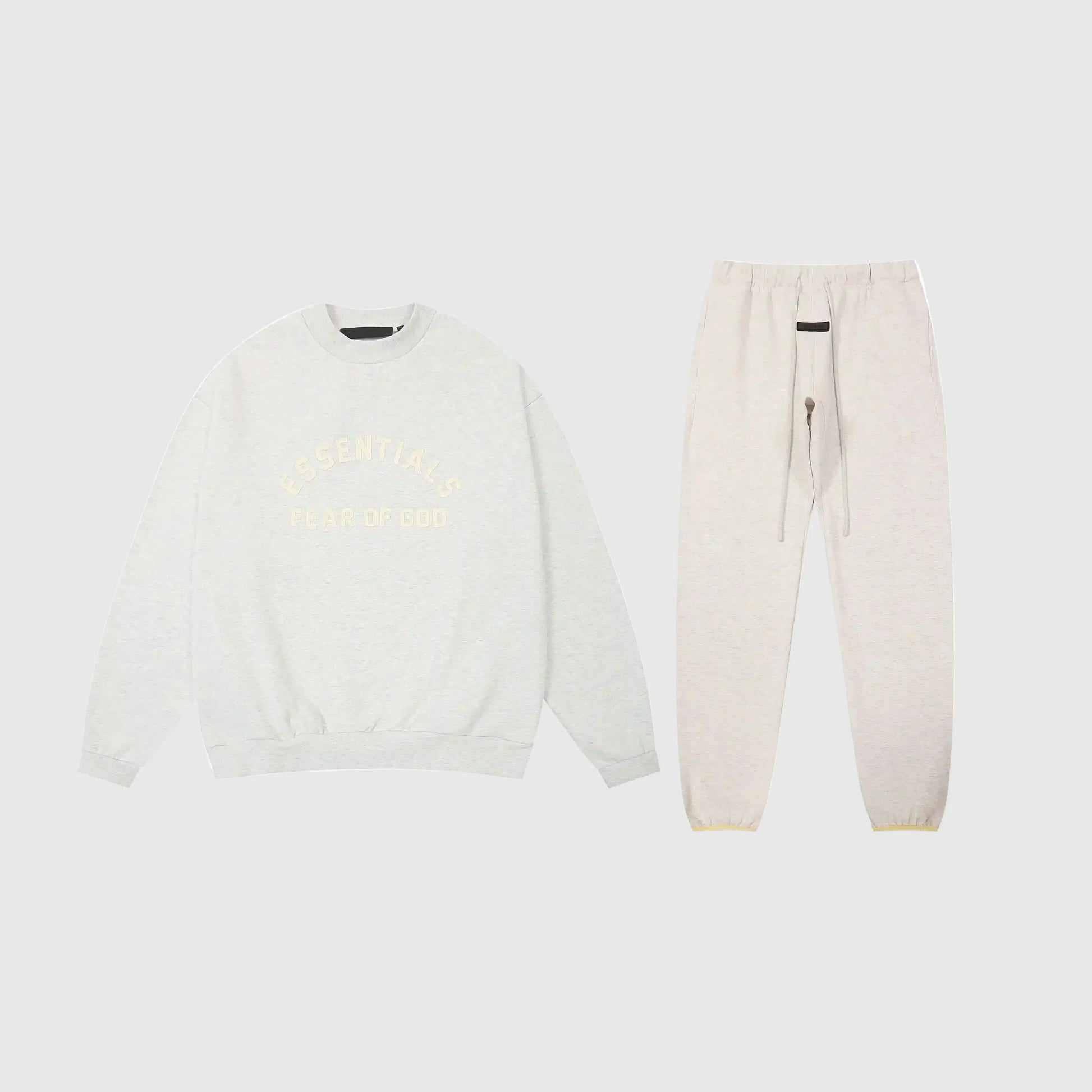 Fear of God Essentials cloud dance tracksuit front view crewneck and joggers