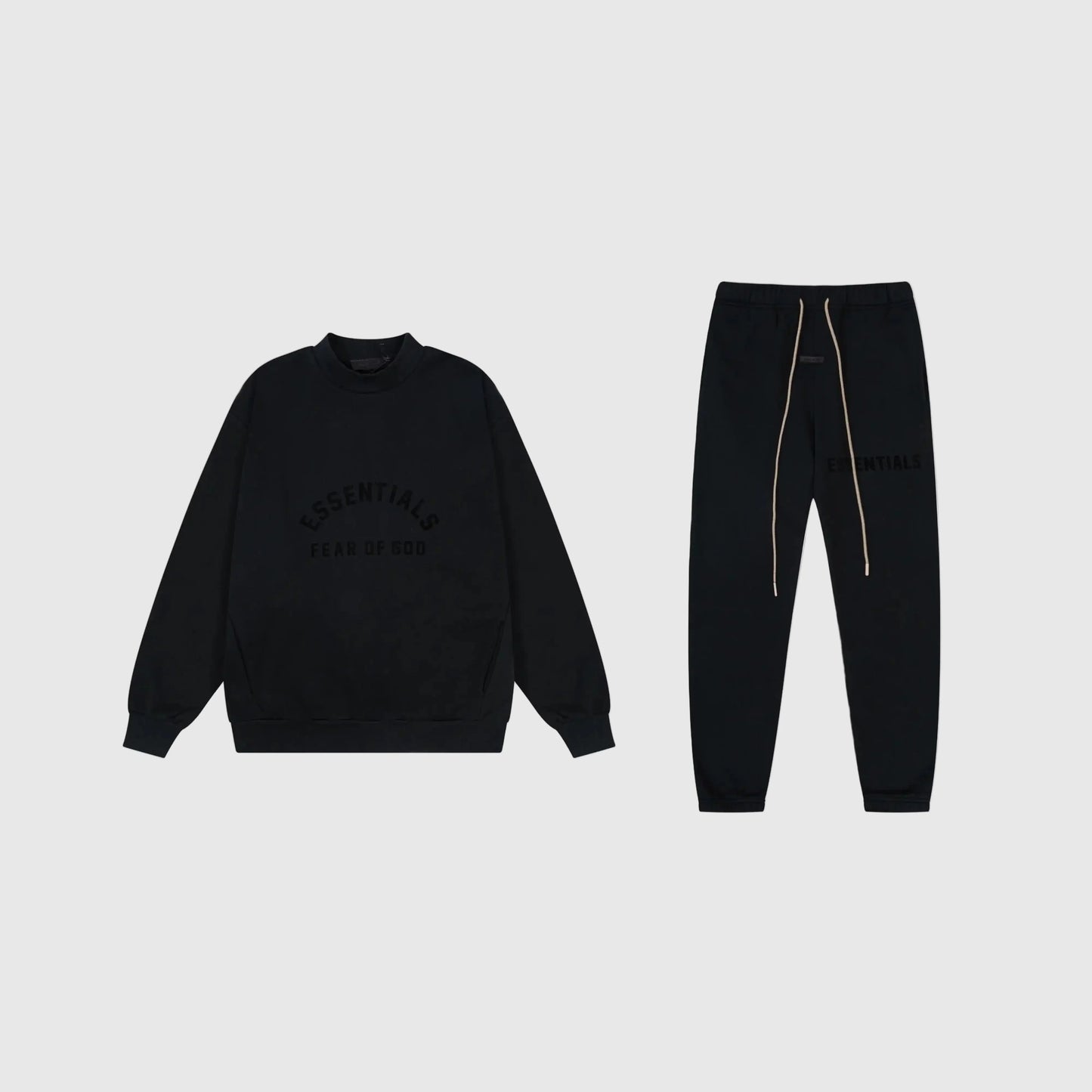 Essentials black classic comfort fleece tracksuit set with relaxed fit by Fear Of God