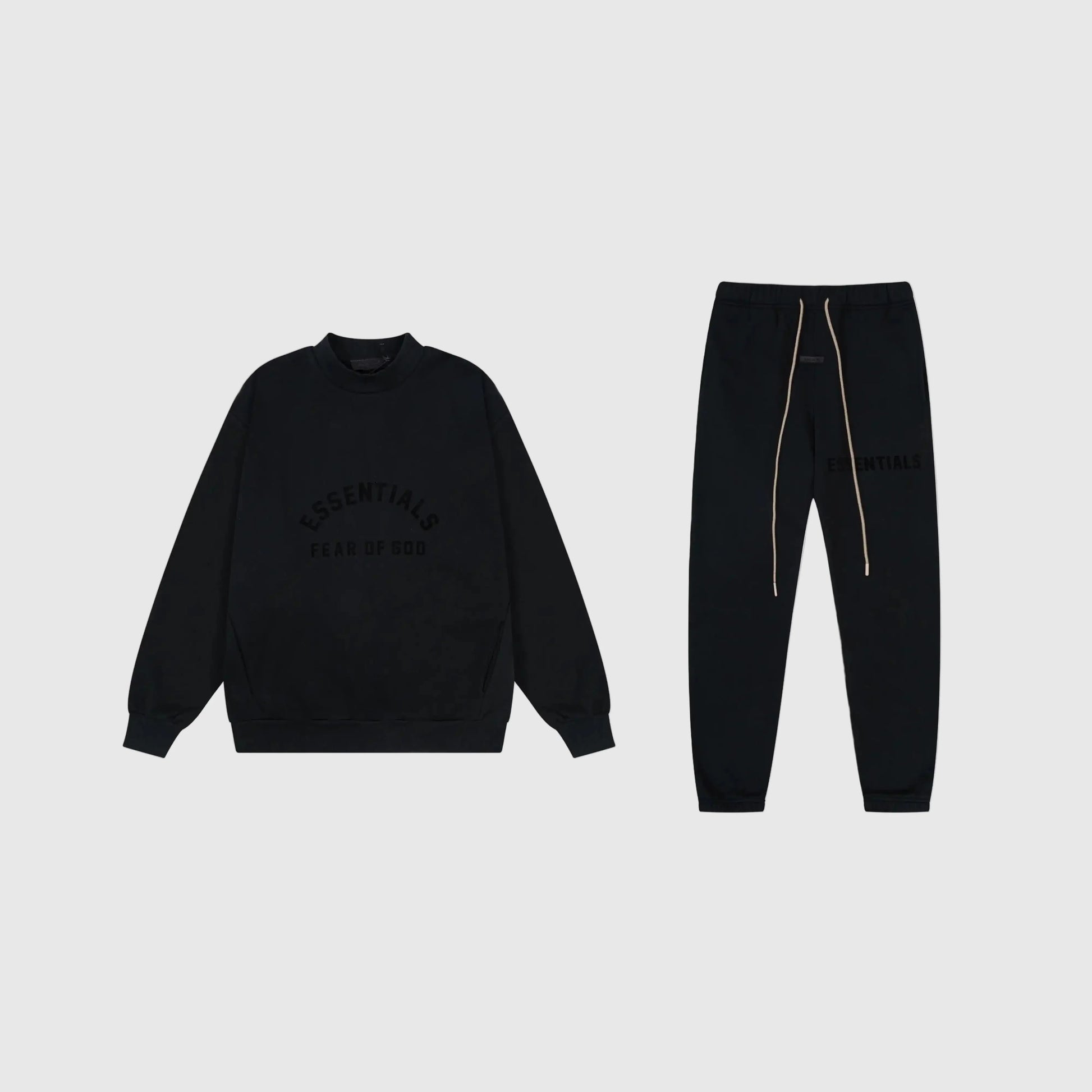 Essentials black classic comfort fleece tracksuit set with relaxed fit by Fear Of God