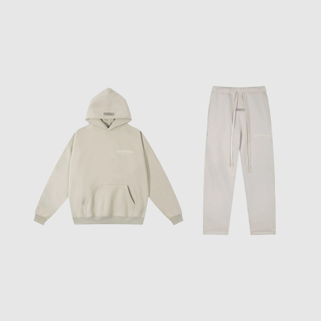 Fear of God ESSENTIALS Clothing Light Heather Oatmeal Hooded Tracksuit 1