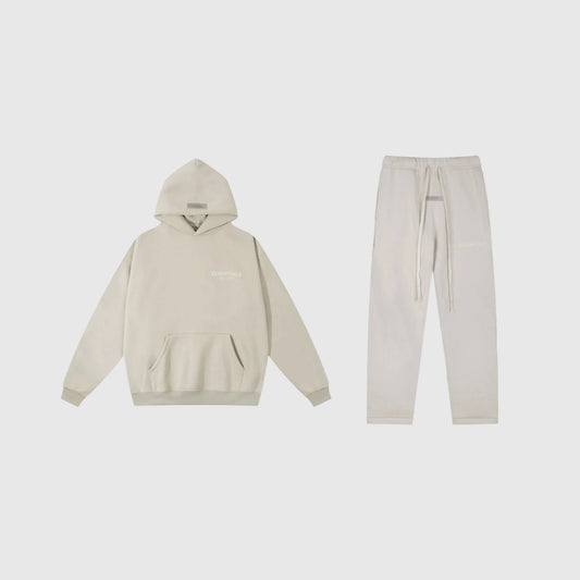 Essentials Light Heather Oatmeal Hoodie Set front view – Fear of God matching set