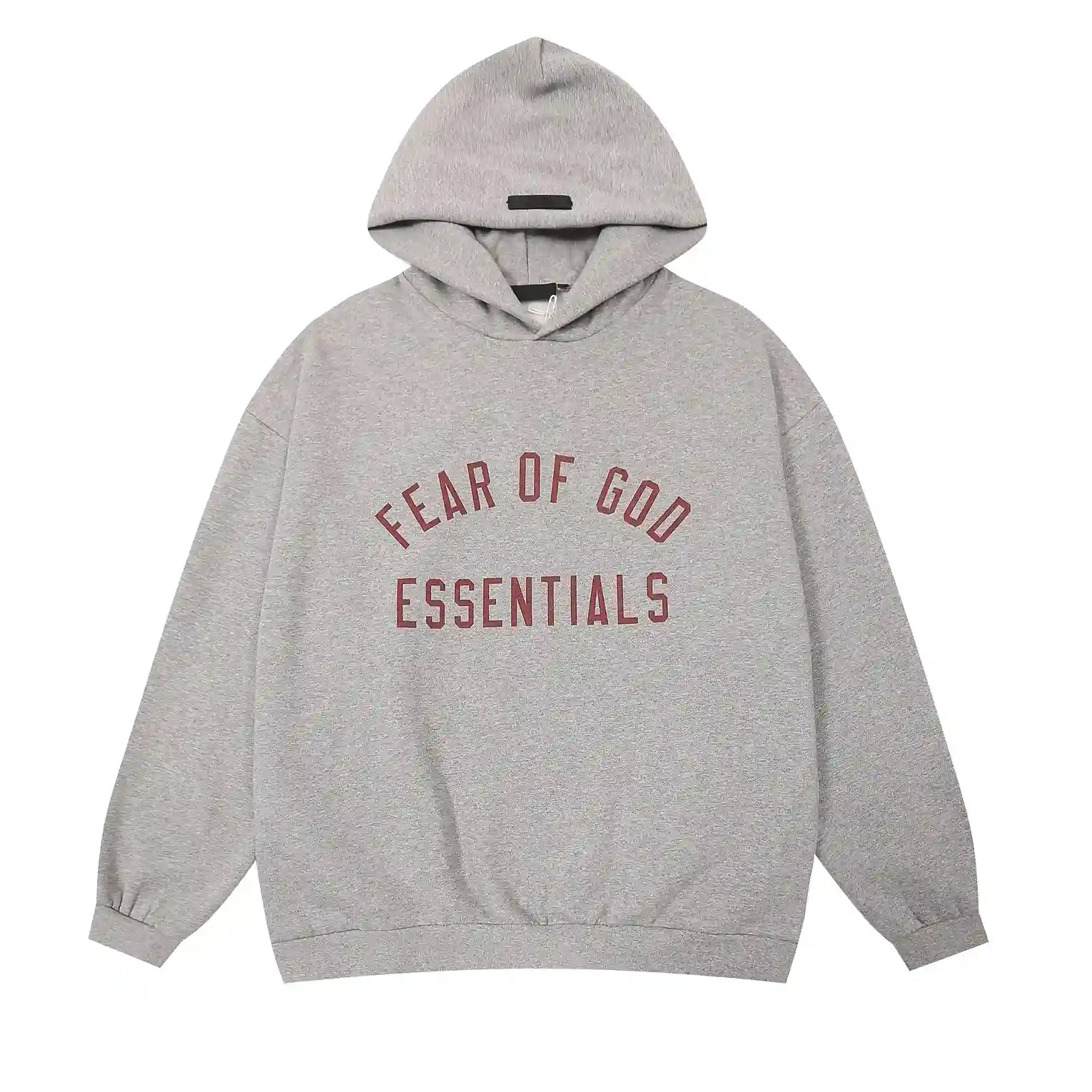 Essentials Light Heather Oatmeal hoodie set branding detail close-up