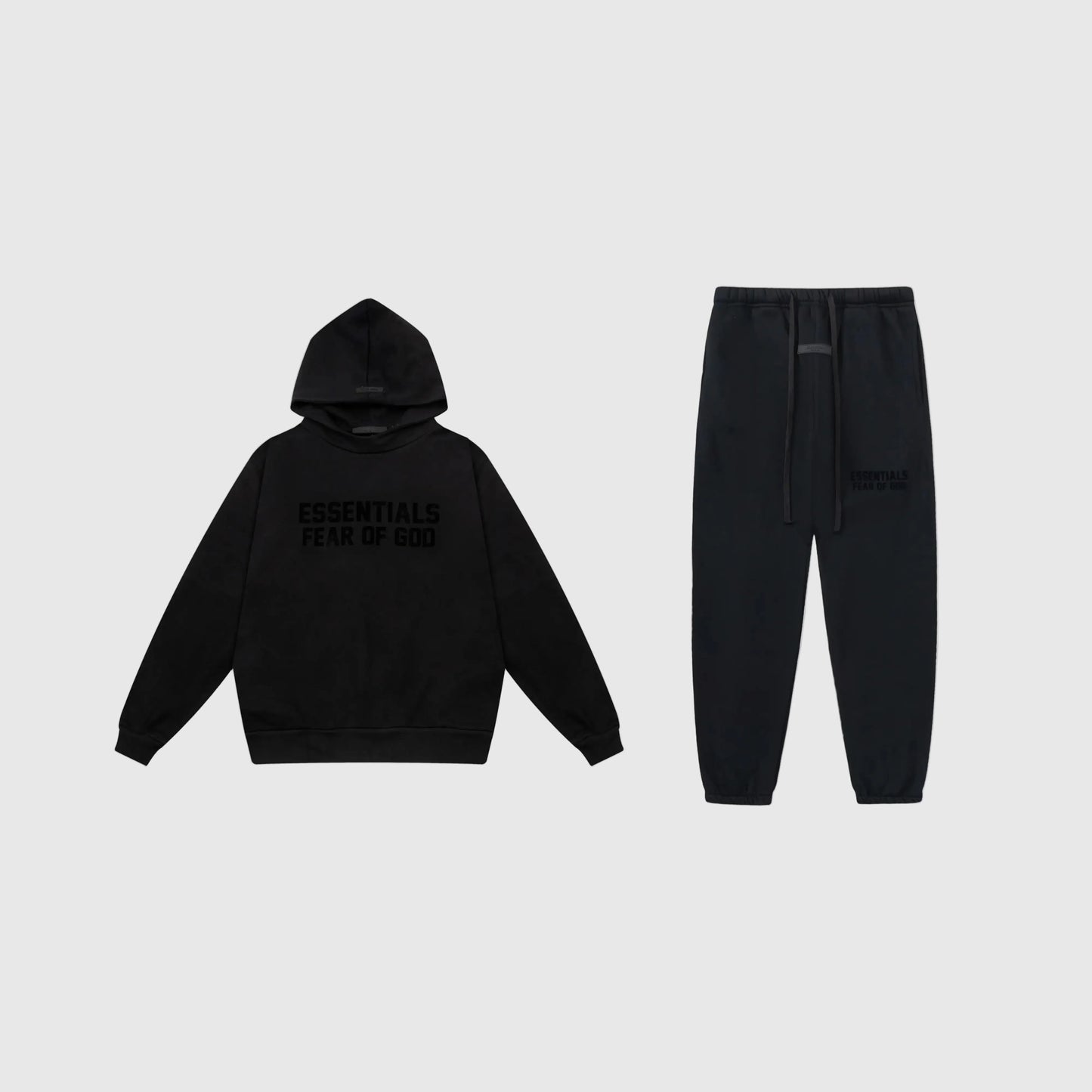 Essentials Black Hoodie Set front view – Fear of God matching set