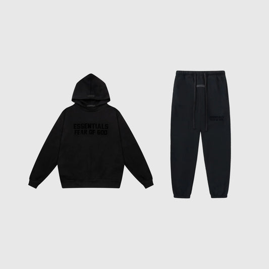 Essentials Black Hoodie Set front view – Fear of God matching set