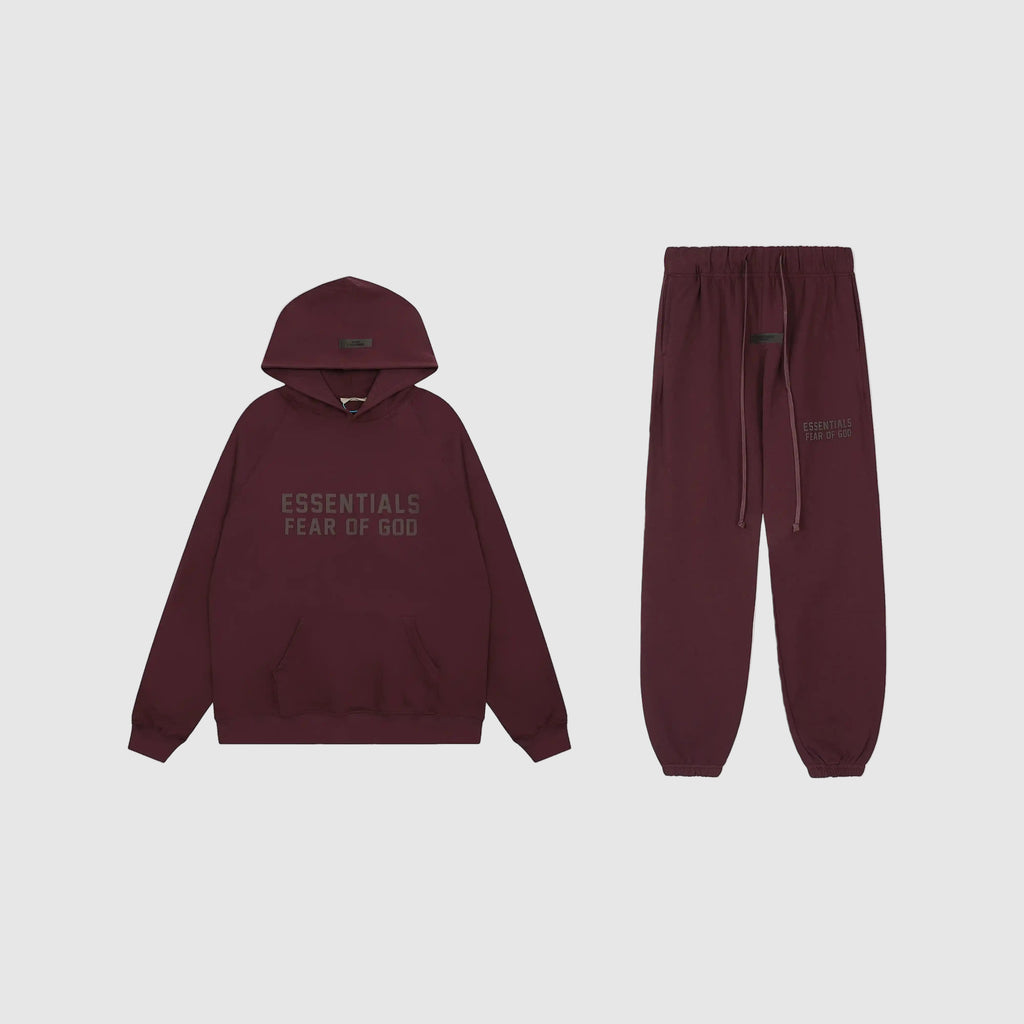 Fear of God ESSENTIALS Clothing Wine Berry Longsleeve Tracksuit 1