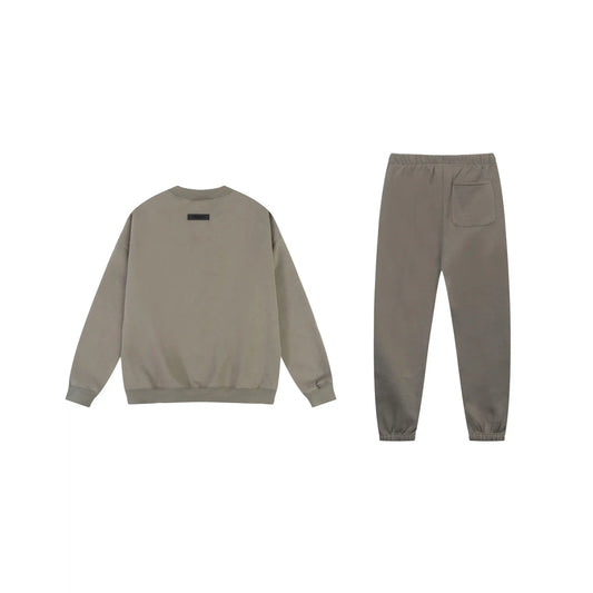Essentials tracksuit grey angled view relaxed fit crewneck set