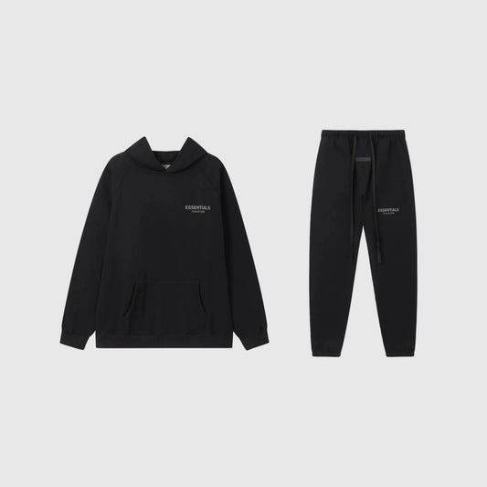 Essentials black everyday core fleece tracksuit set with relaxed fit by Fear Of God