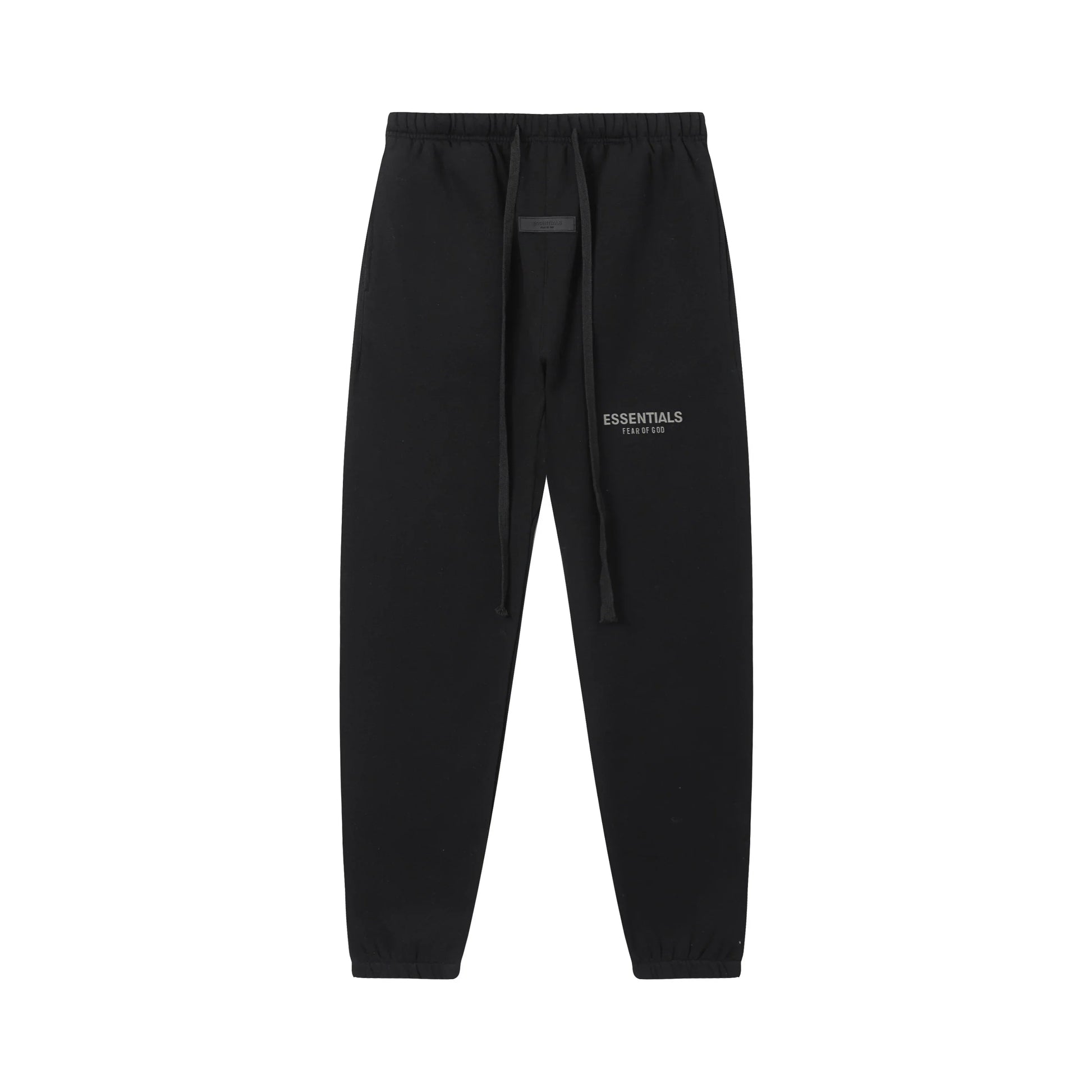 Back view of Essentials black everyday core fleece tracksuit set by Fear Of God