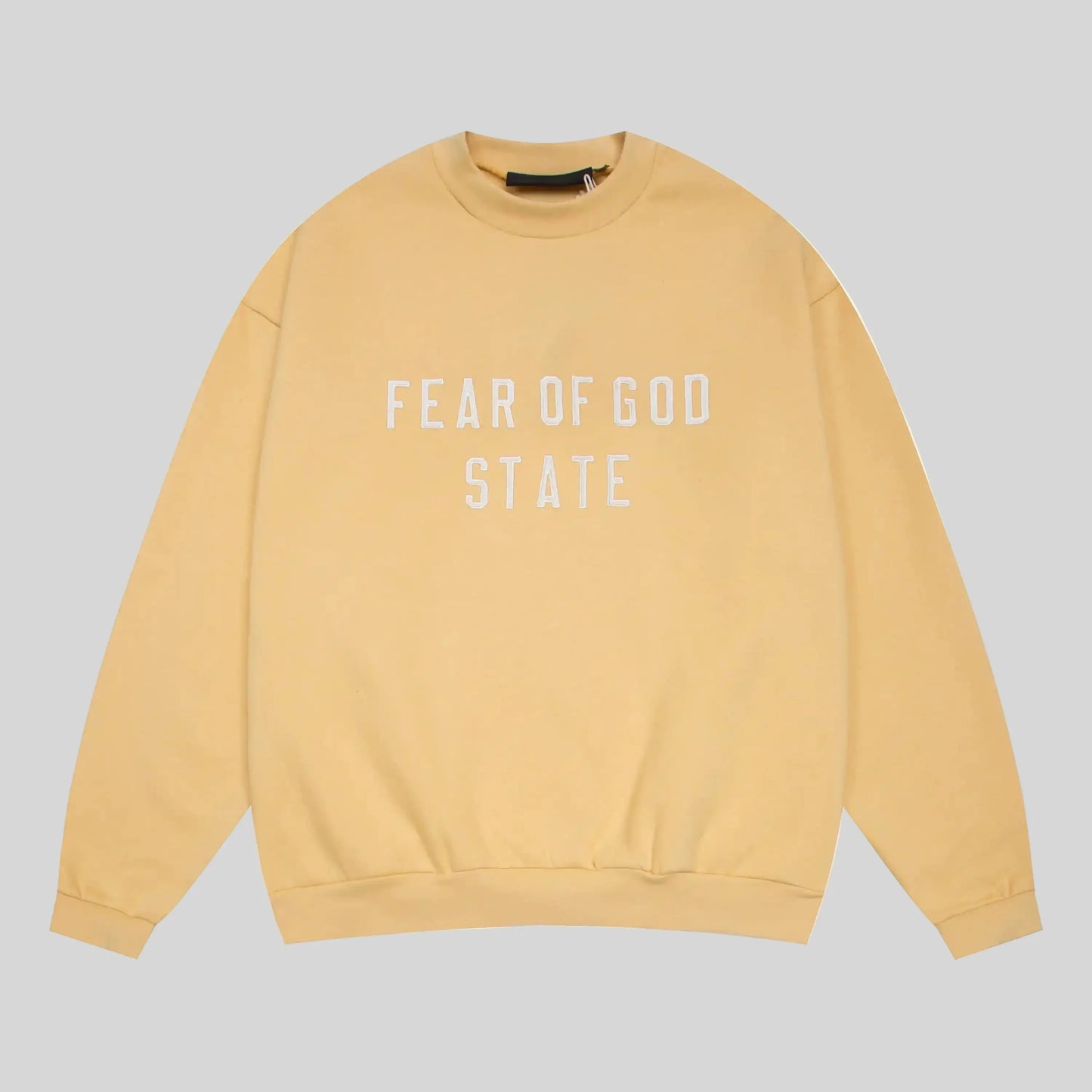 Fear of God Essentials garden yellow crewneck sweatshirt front view core fleece